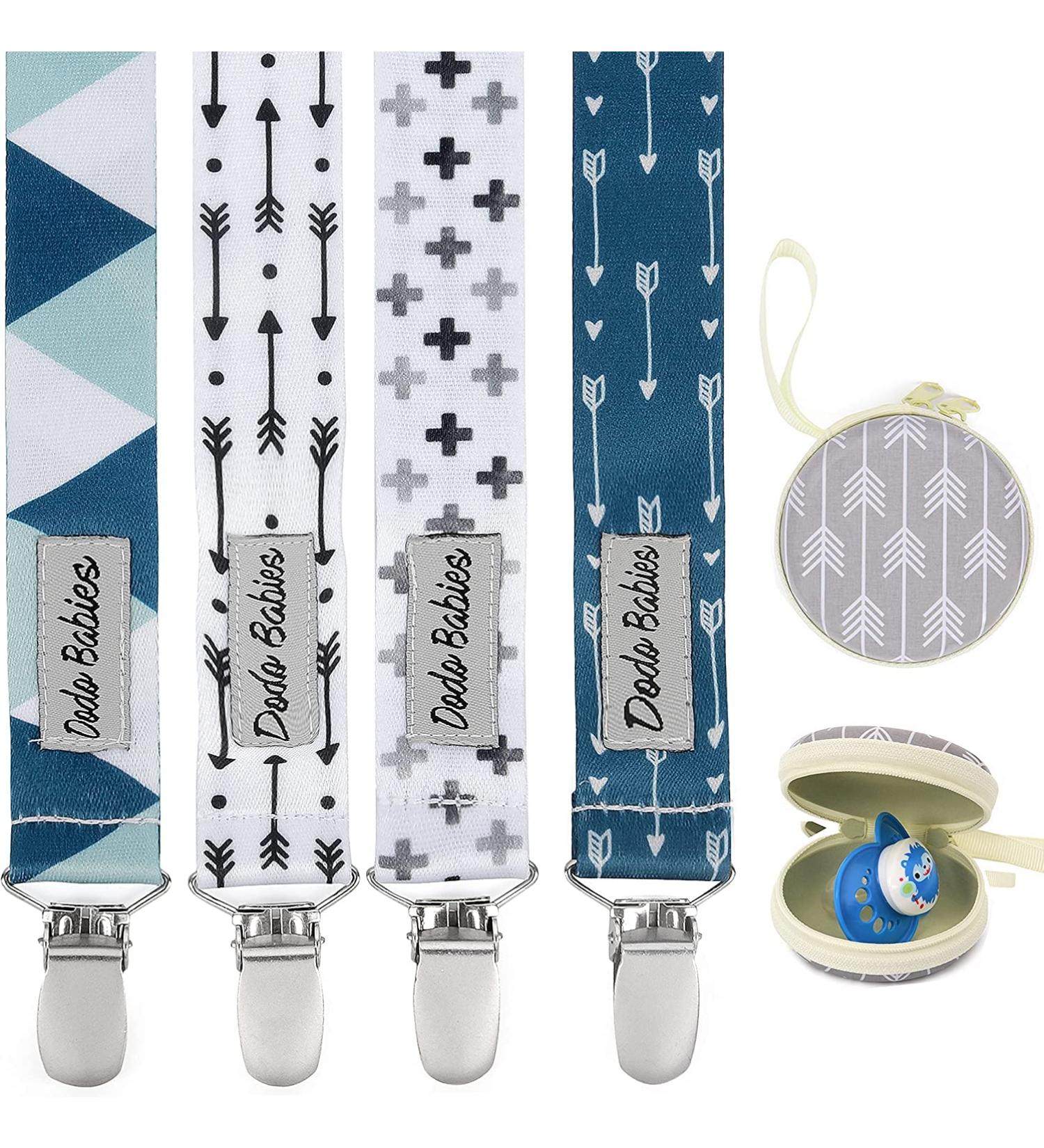 Dodo Babies Pacifier Clip Set - 4 Clips with Binky Case | Universal Holder for Pacifiers, Teethers, Car Seats | Blue/Teal Prints for Boys and Girls - Buy Online on GoSupps.com