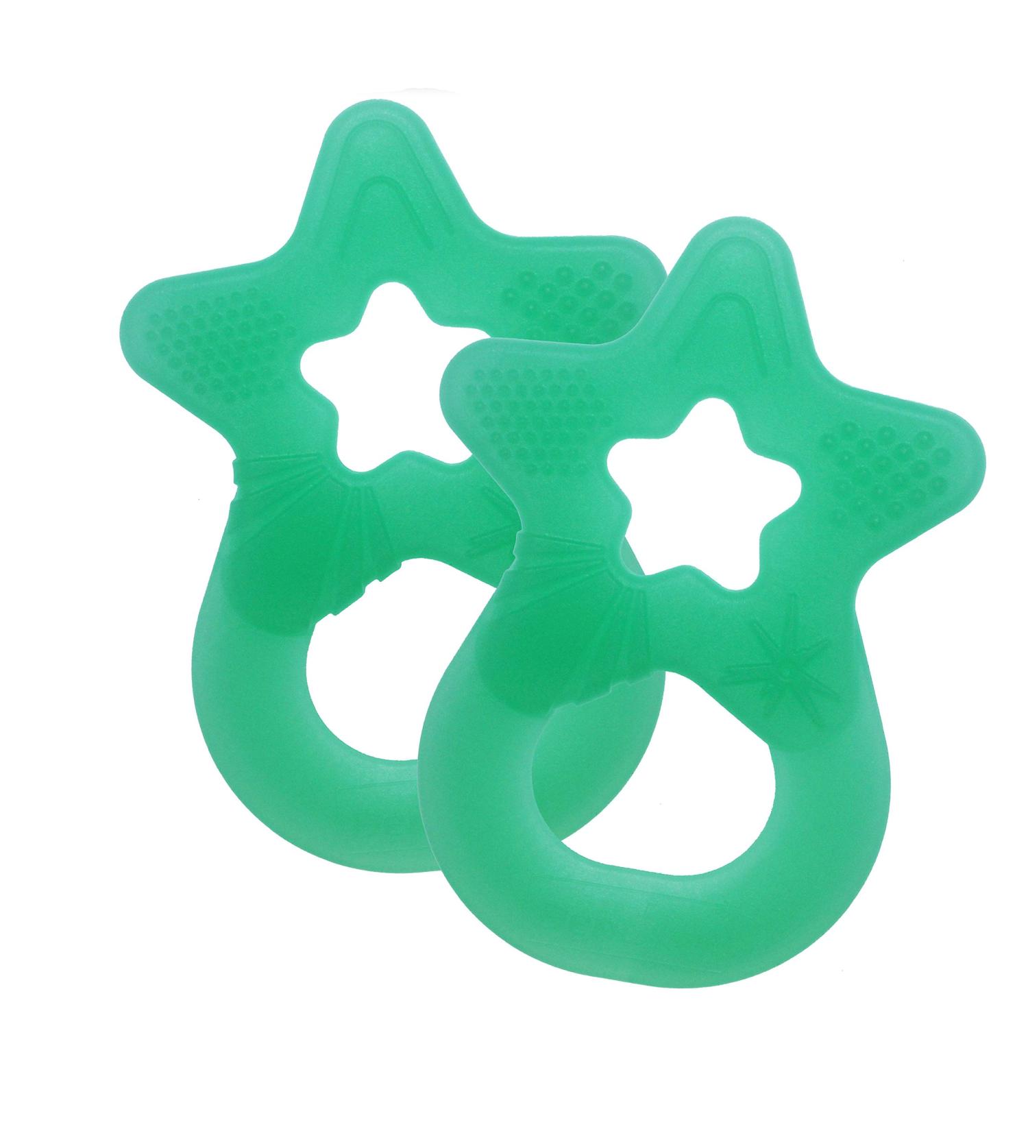 Dentistar Bei ring 2 Set | Soft Baby Teether for 3+ Months | Dental Aid & Massage | Made in Germany | Green Transparent - Buy Online on GoSupps.com
