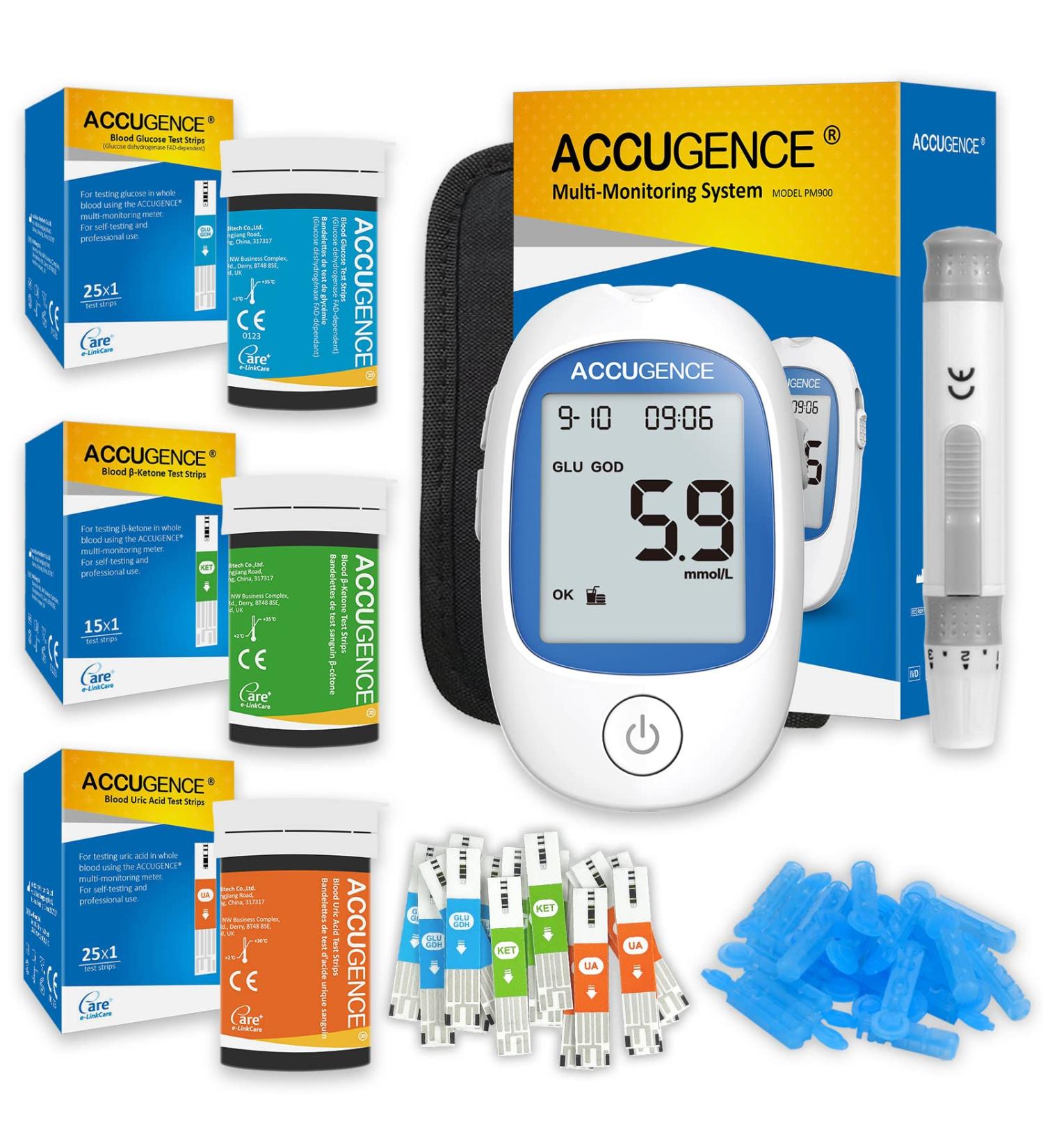 ACCUGENCE 3in1 Multifunction Test Kit | Blood Glucose, Uric Acid, Ketone Test Strips | Home Self-Testing | UK mmol/L - Buy Online on GoSupps.com