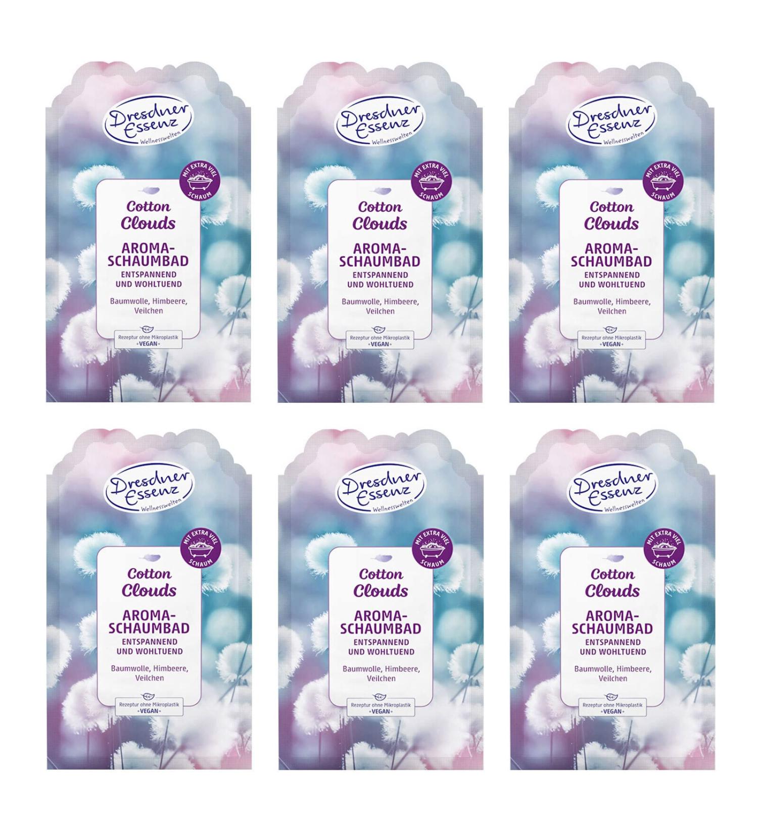 Pack of 6 Dresdner Essenz Bubble Bath Cotton Clouds 6 x 40 ml Bath Additive Vegan