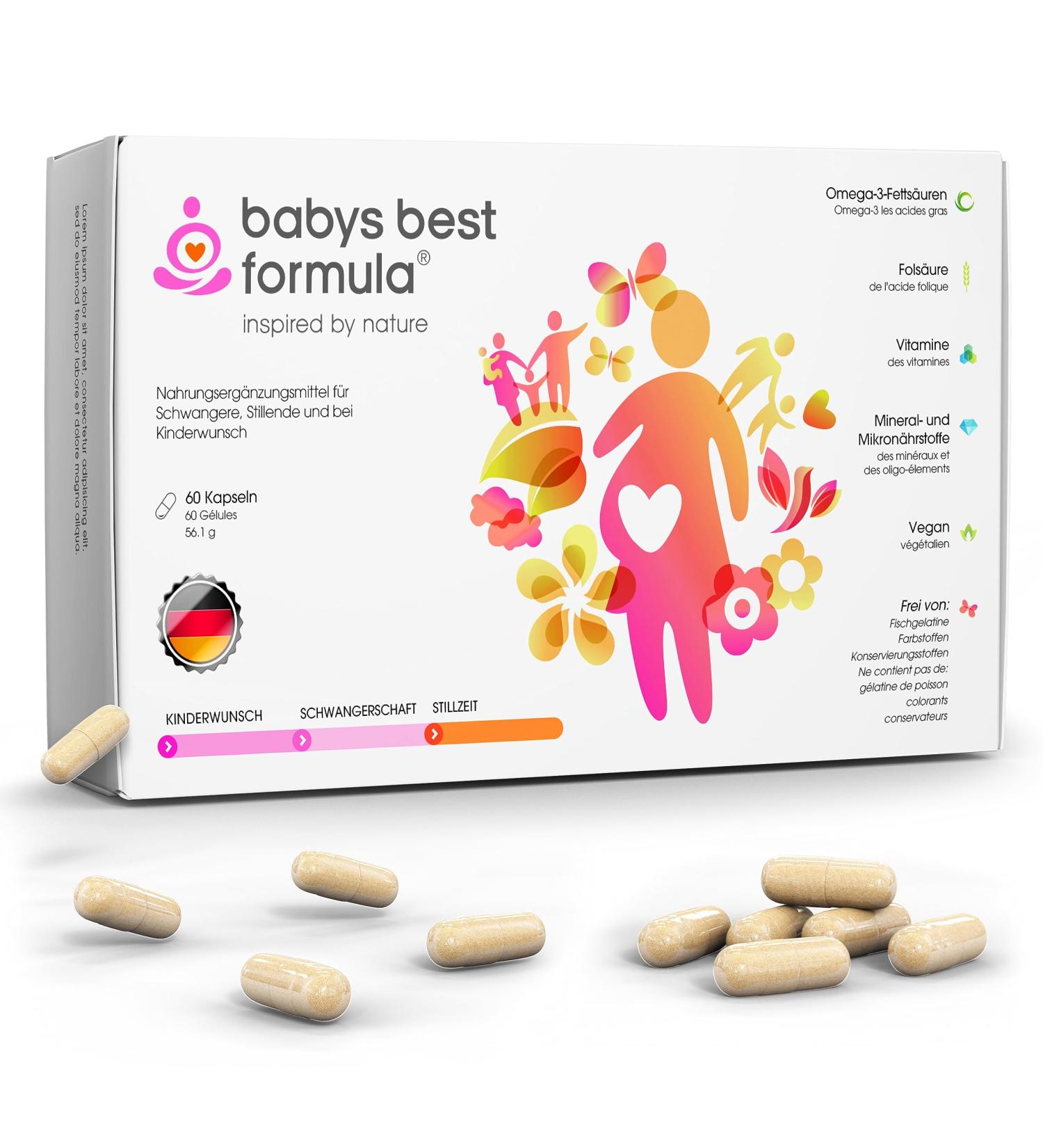 Babies Best Pregnancy Vitamins - Folic Acid 600 mcg Vegan Omega 3 1 Capsule Daily Made in Germany - Buy Online on GoSupps.com