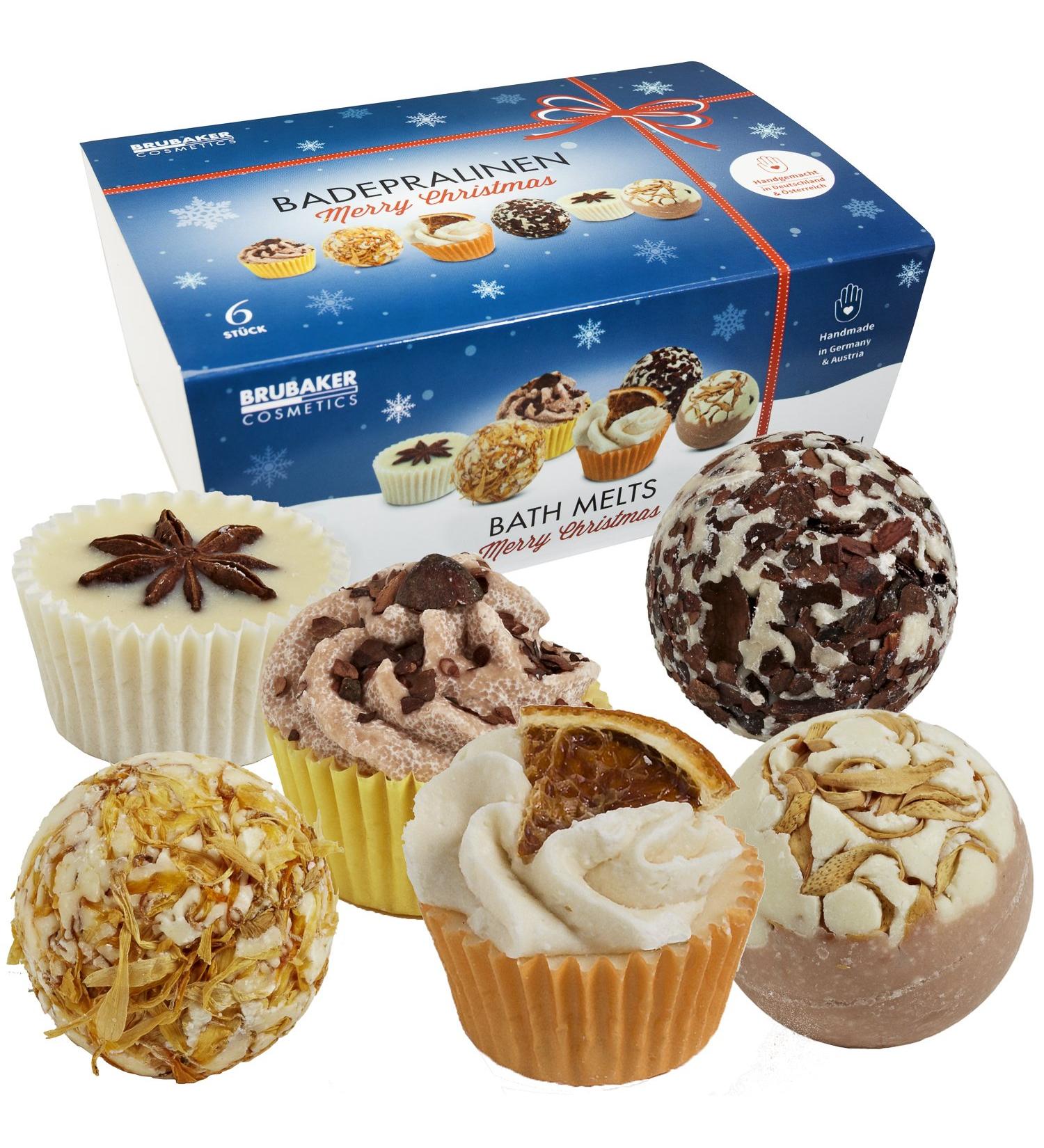 BRUBAKER 6 Handmade Merry Christmas Spa Bath Bombs - Natural Vegan Organic Shea Butter, Cocoa Butter, Olive Oil - Moisturizing Truffles for Dry Skin - Buy Online on GoSupps.com
