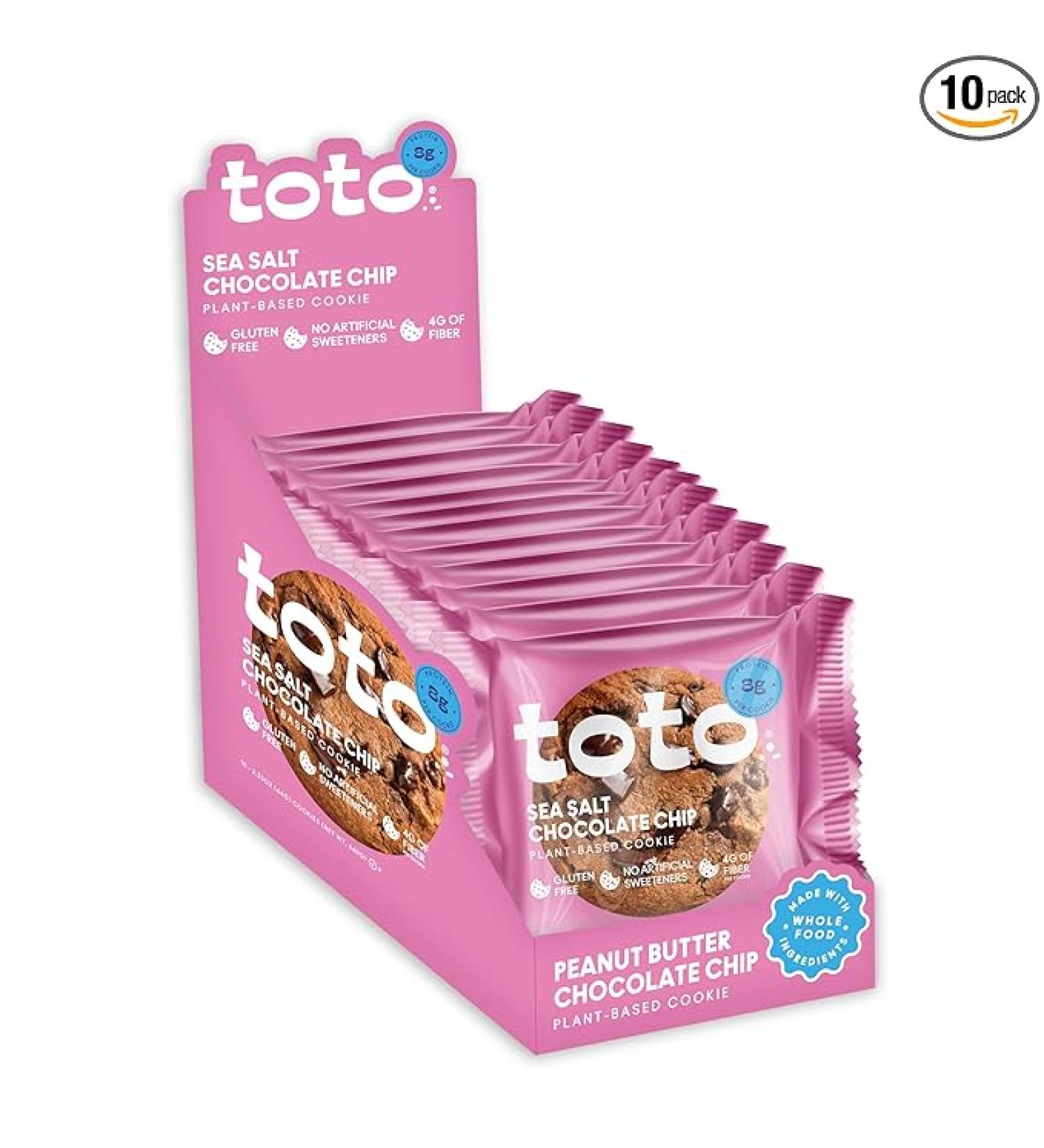 Toto Vegan Sea Salt Chocolate Chip Cookies | High Fiber & Protein Snacks with Superfoods | Gluten Free & Plant Based | 10X Individually Wrapped - Buy Online on GoSupps.com