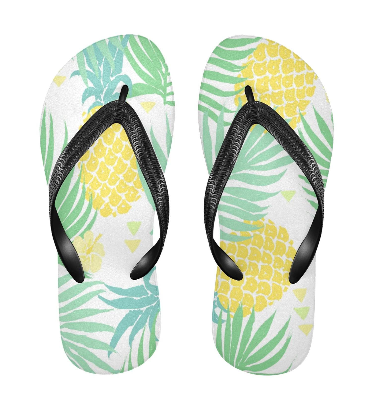 Mnsruu Yellow Palm Leaves Pineapple Flip Flops for Women & Men | Perfect for Home Hotel Spa & Travel - Buy Online on GoSupps.com