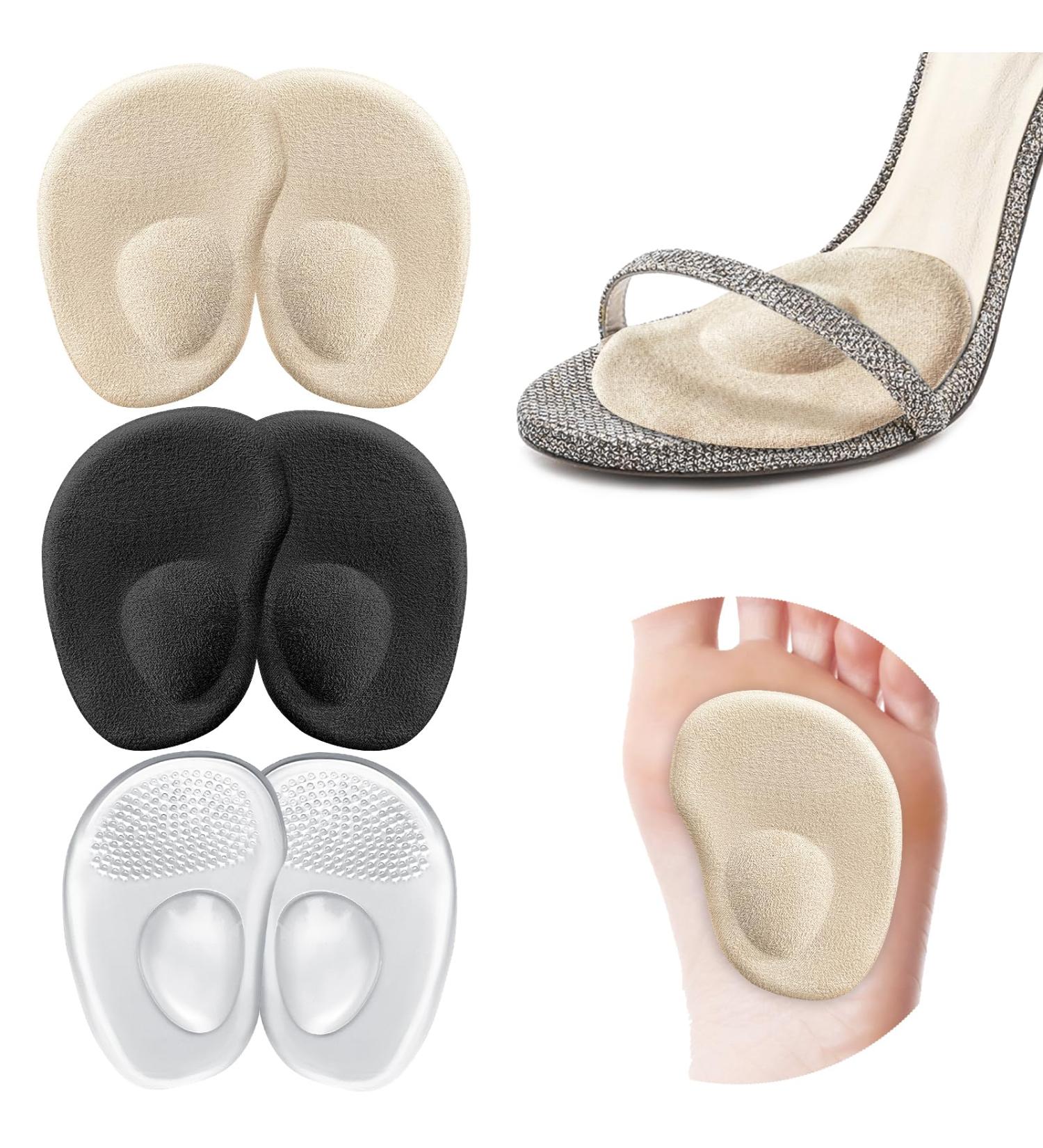 Metatarsal Pads & Heel Inserts for Women | Ball of Foot Cushions & Arch Support | All Day Pain Relief | Reusable Heel Pads for Loose Shoes | 3 Pairs Beige Black & Clear - Buy Online on GoSupps.com