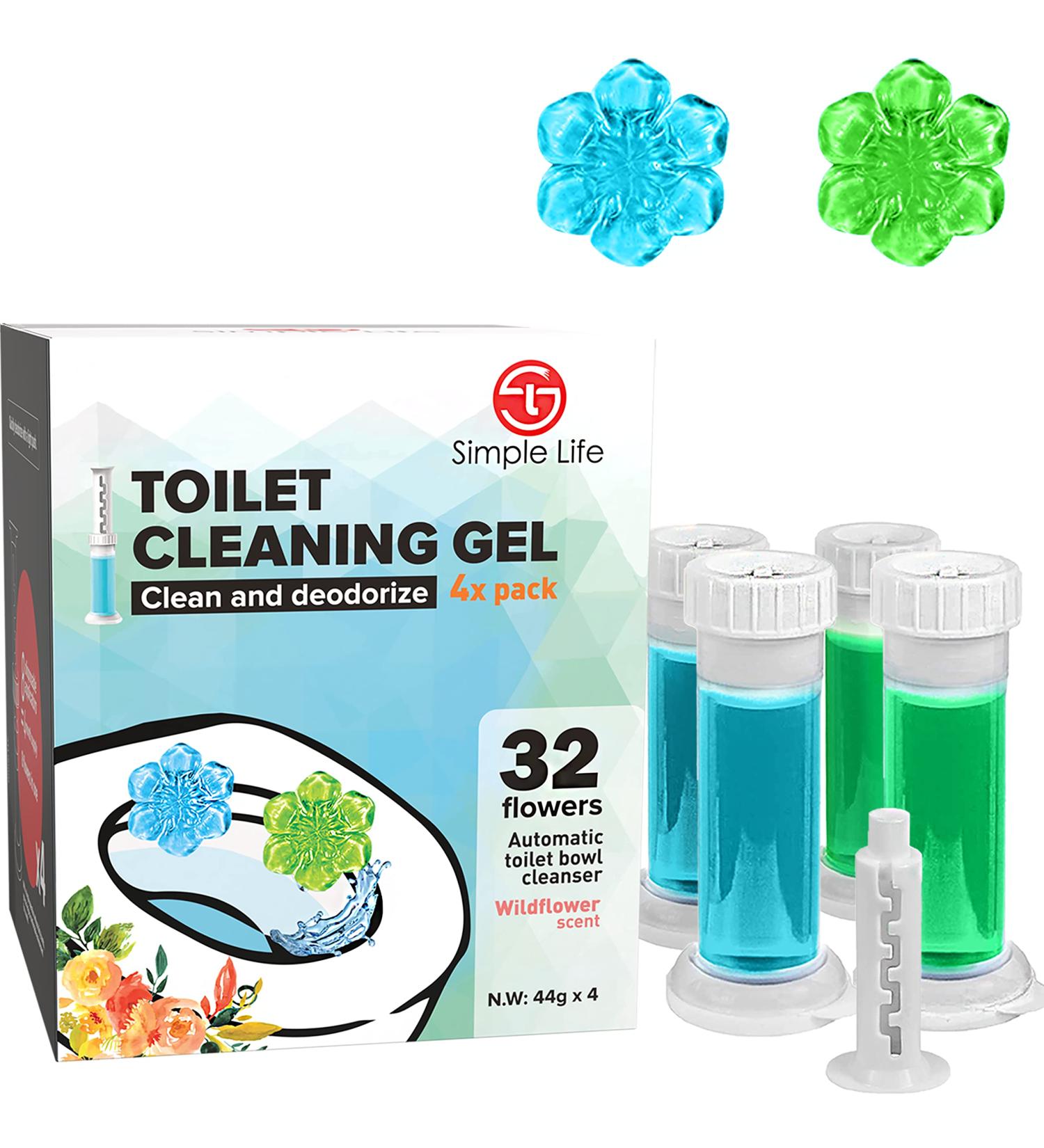 Simple Life Fresh Flower Gel Stamp Toilet Bowl Cleaner - 128 Stamps Total (4 Packs of 32) - Stops Limescale and Stains - Air Freshening Scent - Deodorizing Clean - Blue & Green - Buy Online on GoSupps.com