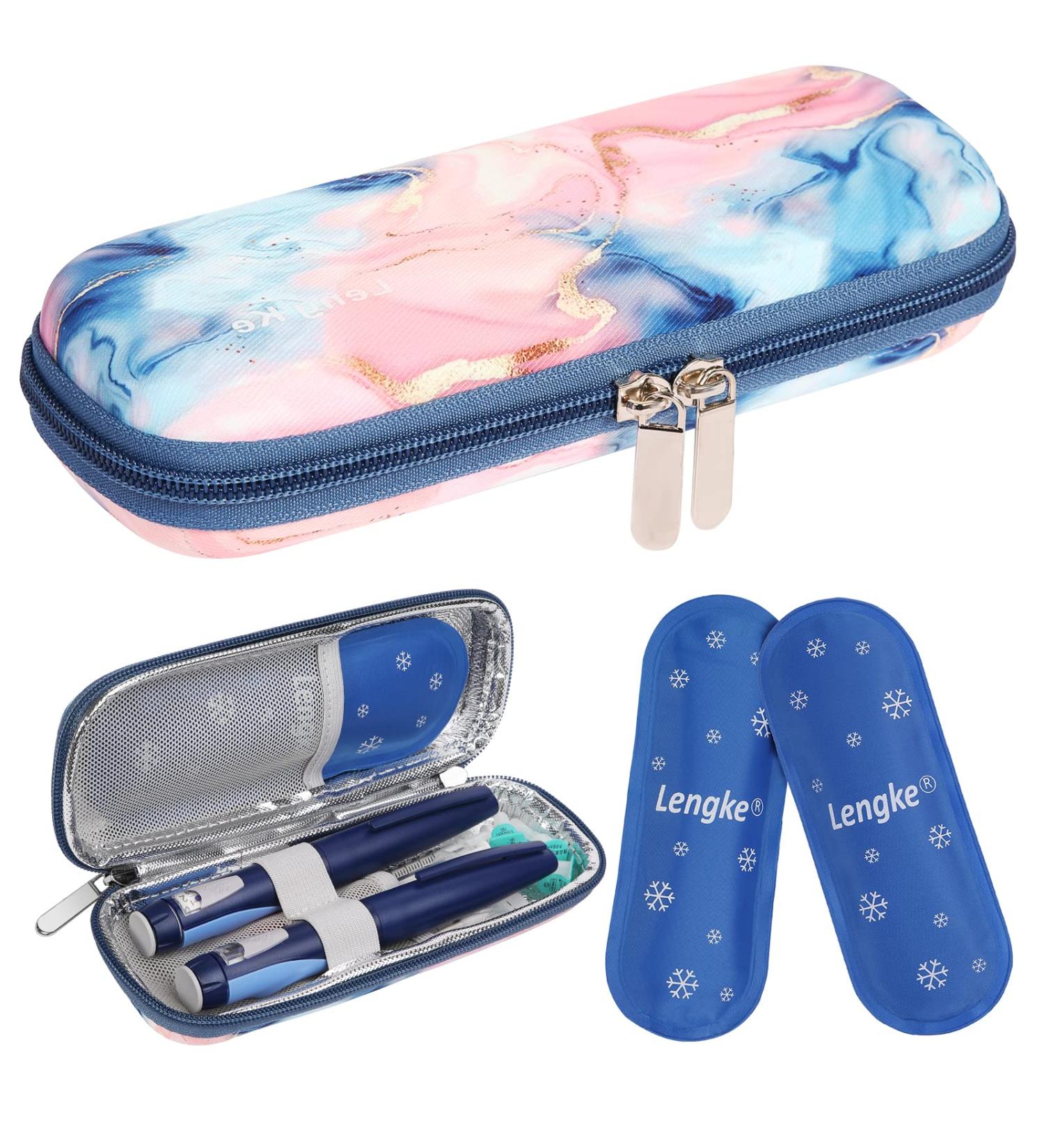 Bomkee Insulin Pen Bag Cooling Medication Bag for Diabetes with 2 Cooling Packs Stylish Drive Sand & Pink Perfect for Travel - Buy Online on GoSupps.com