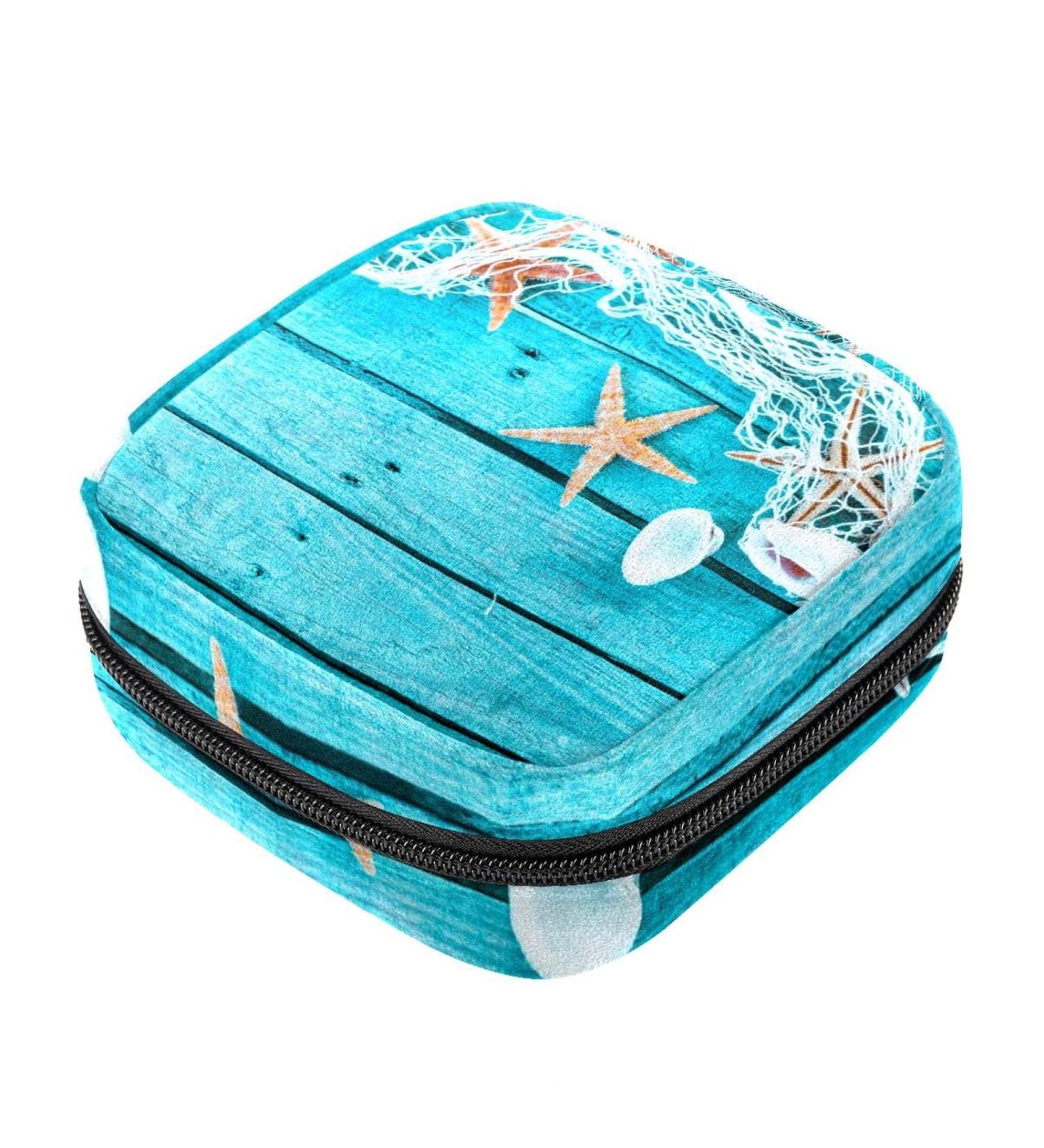 Menstruation Pad Bag with Zipper - Stylish Women's Napkin & Tampon Organizer - Summer Mussels & Starfish Design - Buy Online on GoSupps.com