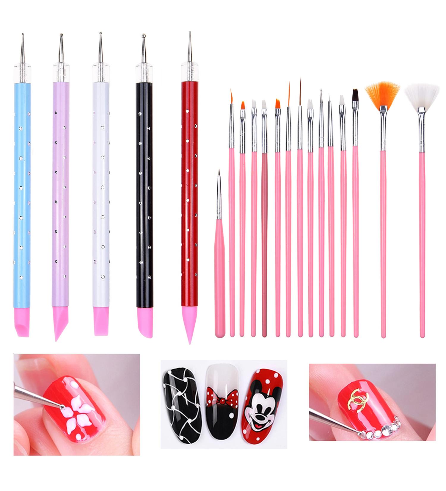 Kare & Kind 20x Nail Art Accessories - 15x Nail Art Brushes 5x Double Ended Sculpting and Dotting Pen - DIY Home Salon Professional Use - Also for Cake Decorating Crafting Clay Art Pottery - Buy Online on GoSupps.com