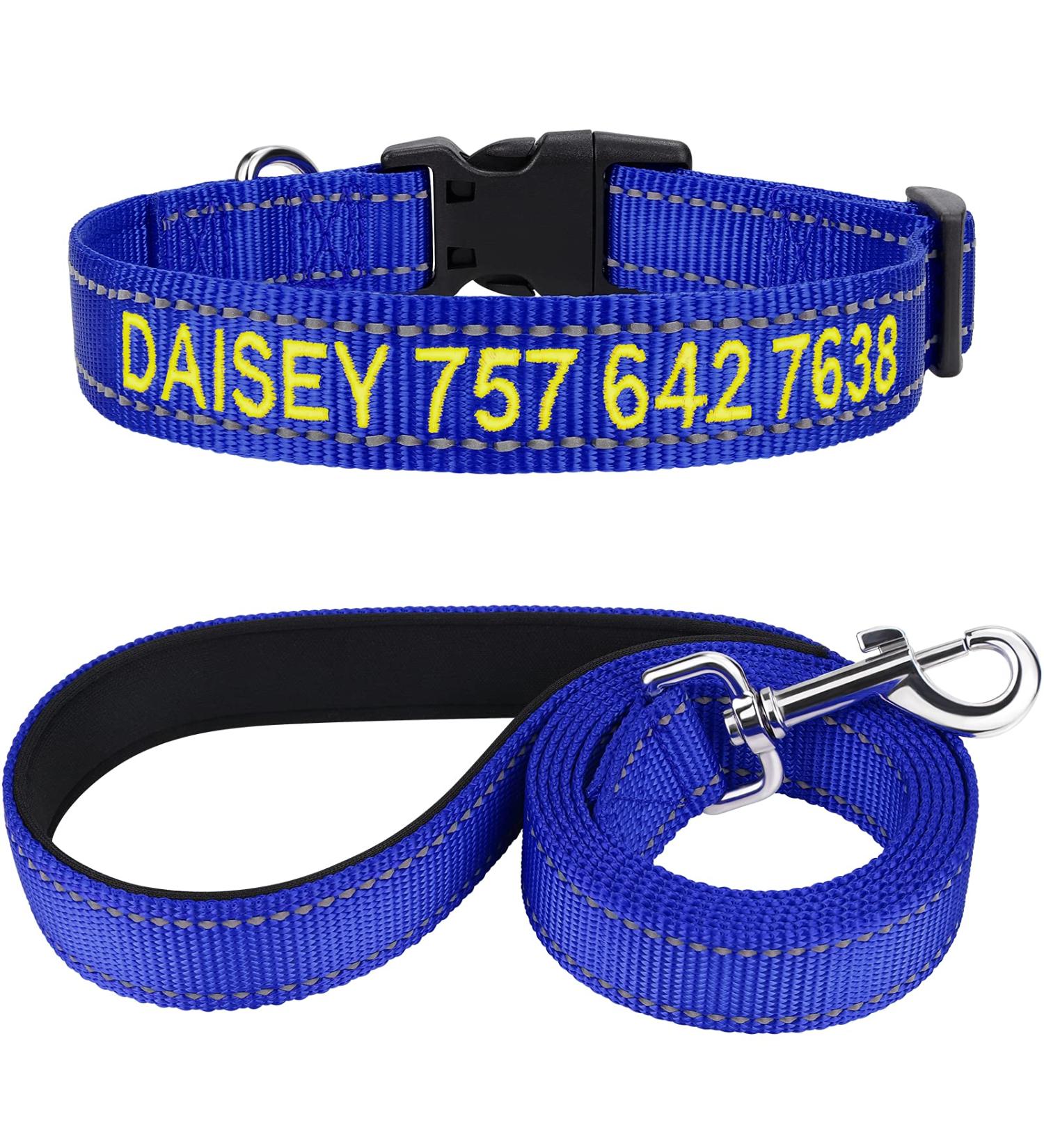 Personalized Reflective Dog Collar & Leash Set for Large Dogs - Tagme Royal Blue XL - 1.5m Double-Sided Leash - Buy Online on GoSupps.com