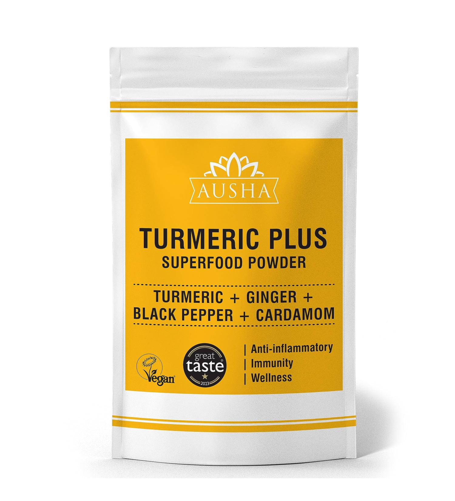 Ausha Turmeric Powder with Black Pepper, Ginger & Cardamom 250g | High Strength for Cooking & Joint Pain Relief - Buy Online on GoSupps.com