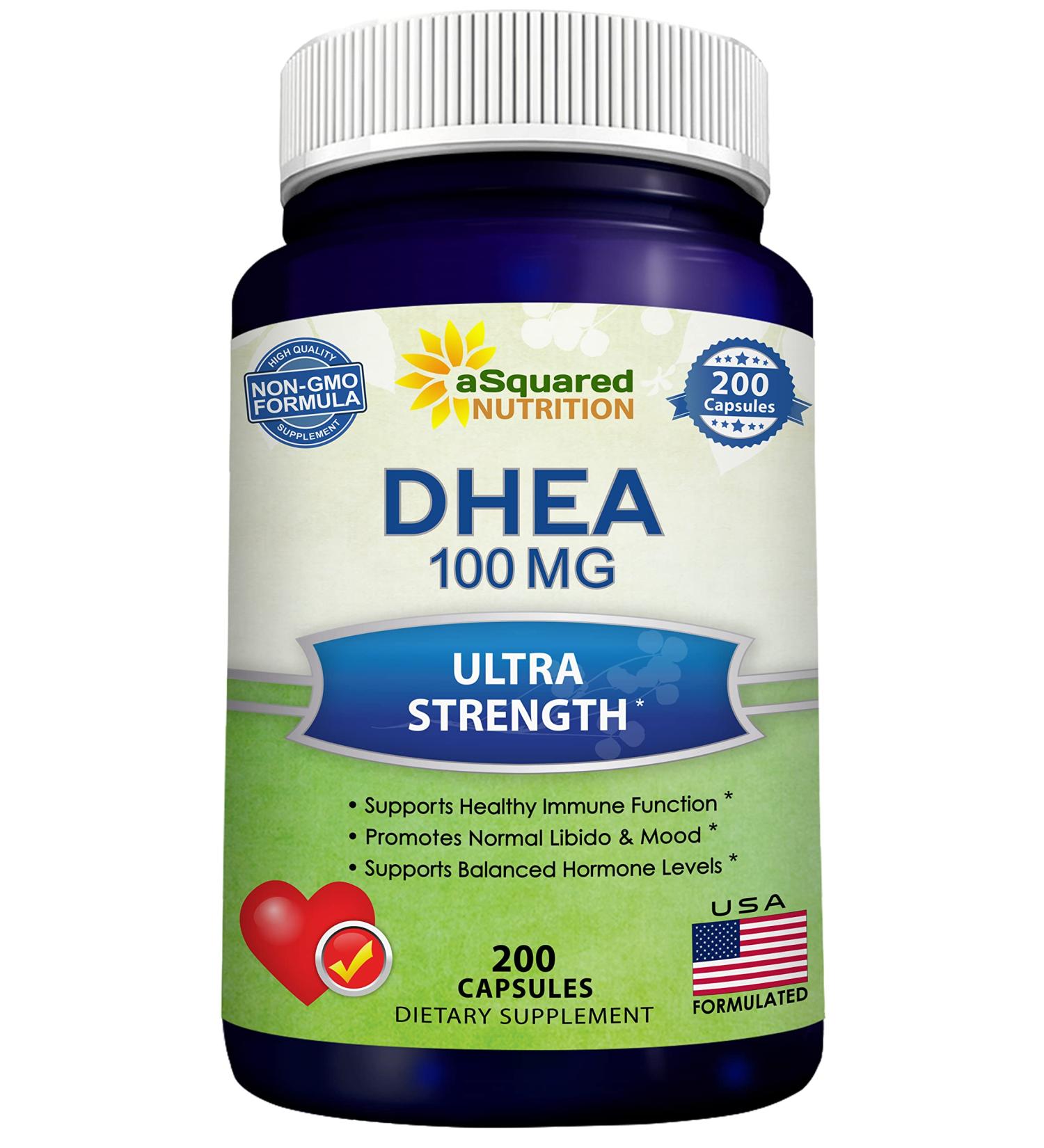 DHEA 100mg Max Strength 200 Capsules - Hormone Balance for Women & Men - Natural Supplement for Metabolism, Libido, Brain, Immune Function & Energy - Buy Online on GoSupps.com