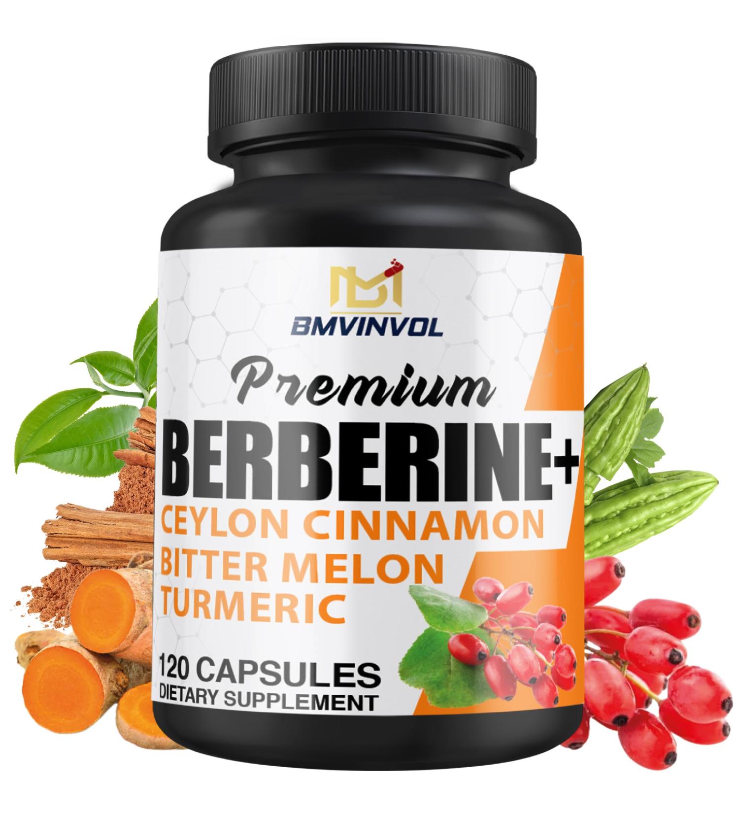 Berberine HCl Supplement Ceylon Cinnamon and Turmeric Capsules Green Tea and Bitter Melon Capsules - 120 Capsules for 2 Month Supply - Buy Online on GoSupps.com