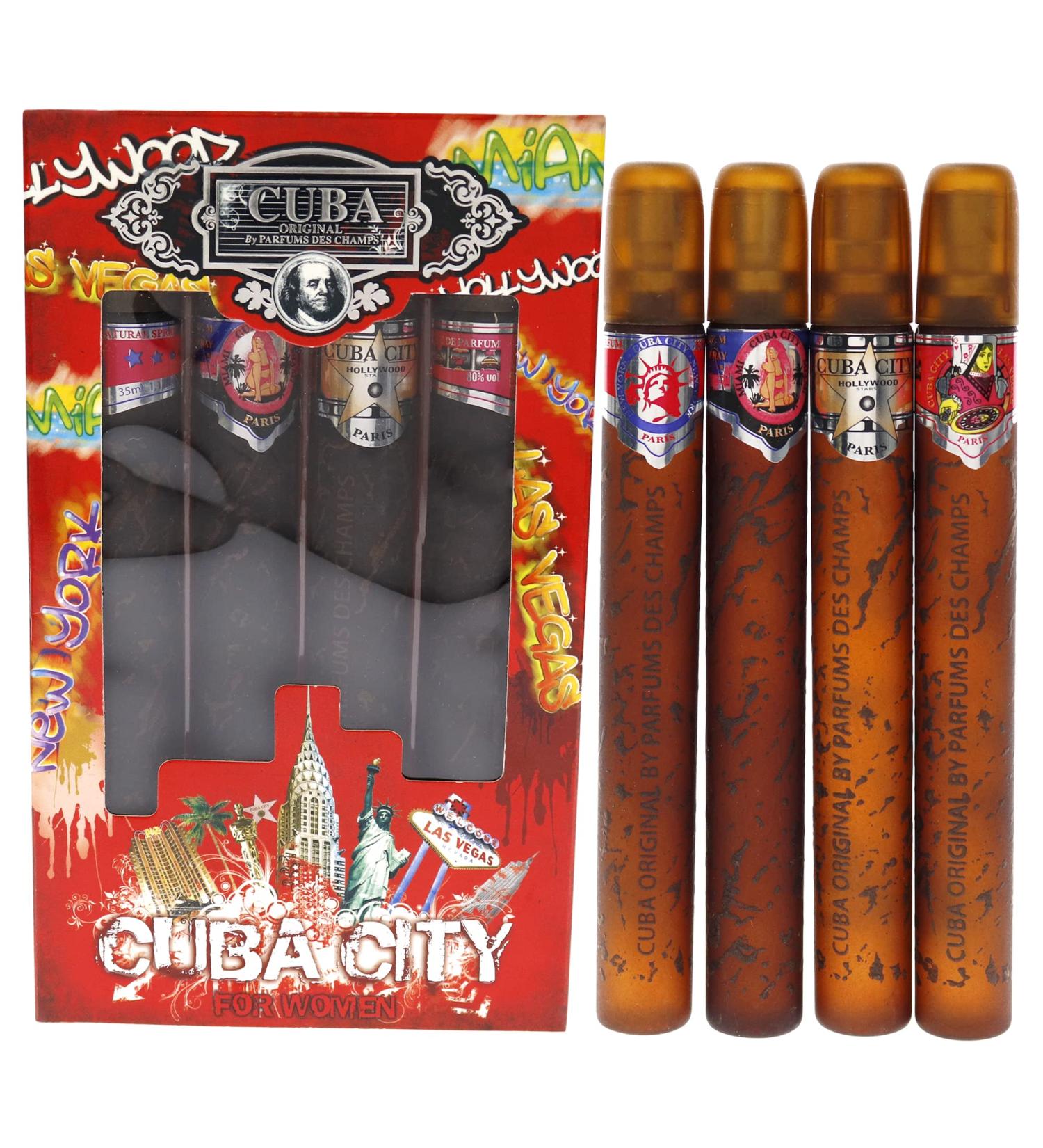 Cuba Cuba City Women 1.17oz Hollywood 1.17oz Vegas 1.17oz Miami 1.17oz New York 4 Pc Gift Set (I0075457) - Buy Online on GoSupps.com