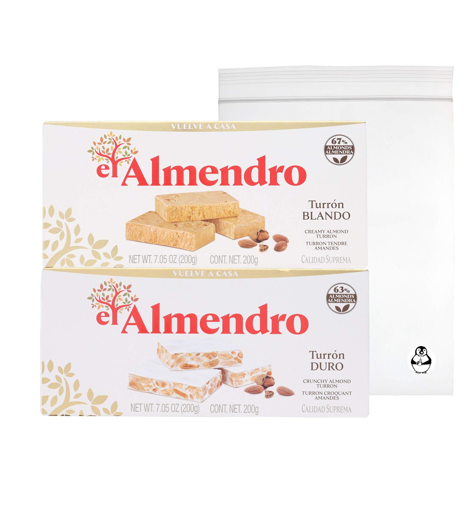 El Almendro Premium Almond Nougat and Turron Pack - Crunchy and Creamy Almond Quality Supremo - 2 Pack with Penguin Quick Storage Pouch - Buy Online on GoSupps.com