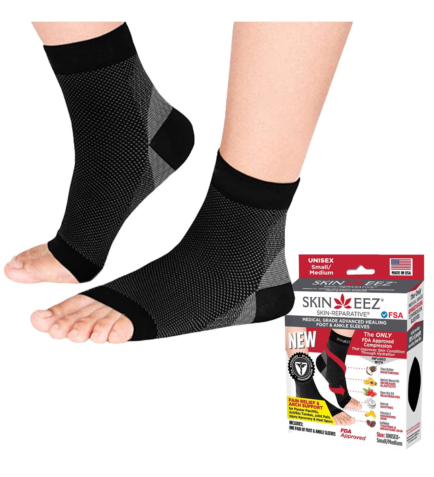 Skineez Compression Ankle Sleeve 20-30mmHg - Medical Grade Reduces Swelling & Heel Pain Ultra-Soft & Breathable - Black/Gray L/XL (2 Sleeves - Buy Online on GoSupps.com