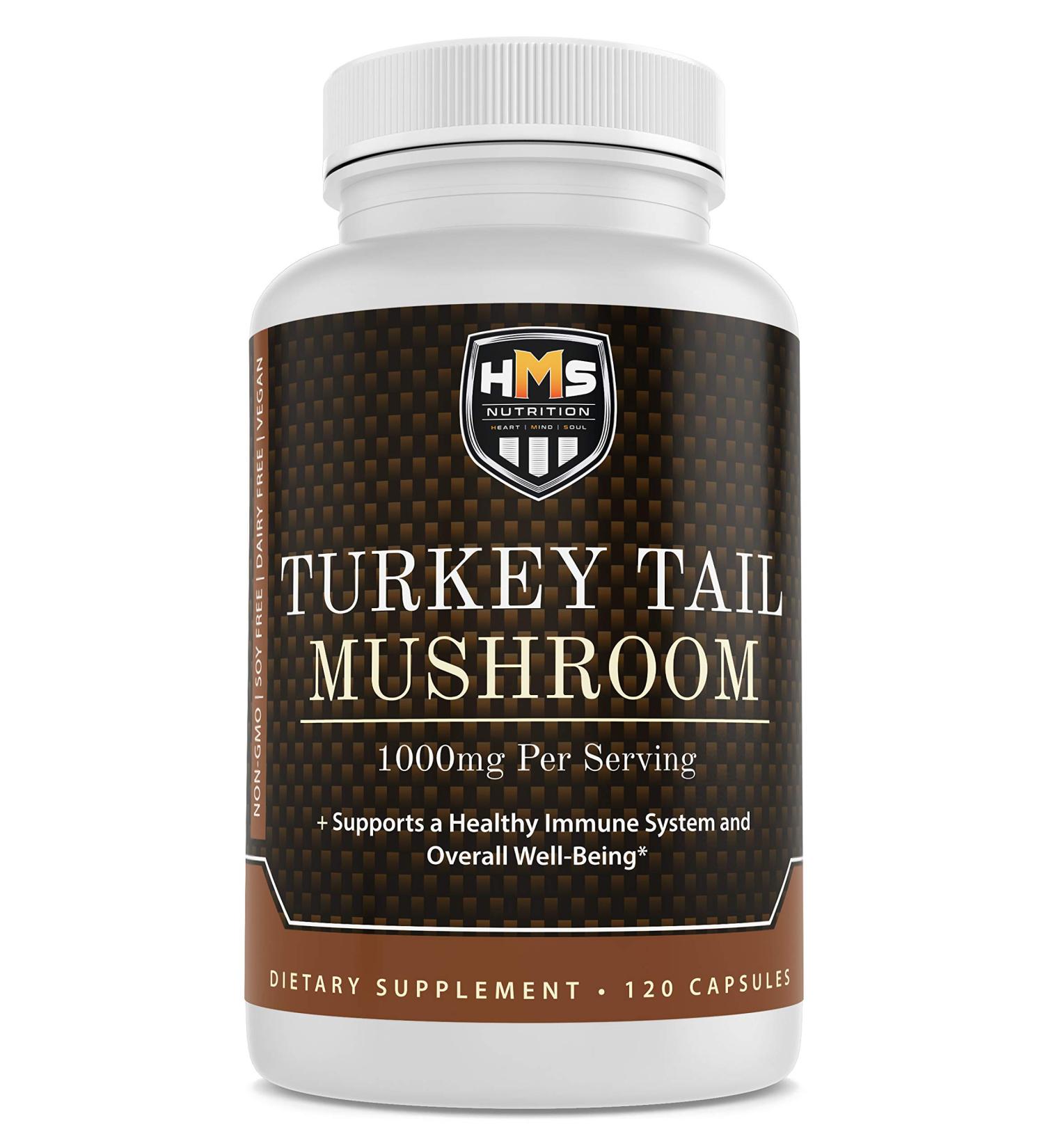 HMS Nutrition Turkey Tail Mushroom 1000mg Capsules - Powerful Antioxidant & Immune Support - Buy Online on GoSupps.com