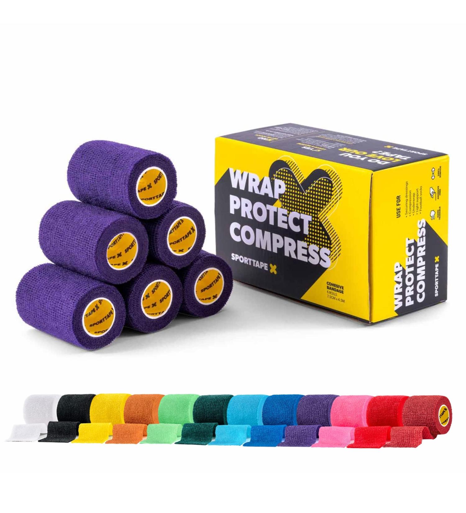6 Rolls SPORTTAPE Self-Adhesive Football Sock Tape | 7.5cm x 4.5m - Purple | Cohesive Bandage - Pet Bandage Vet Wrap for Dogs & Horses | Compression Bandage Shin Pad Tape Football Ankle Tape Purple 7.5x450 cm (Pack of 6) - Buy Online on GoSupps.com