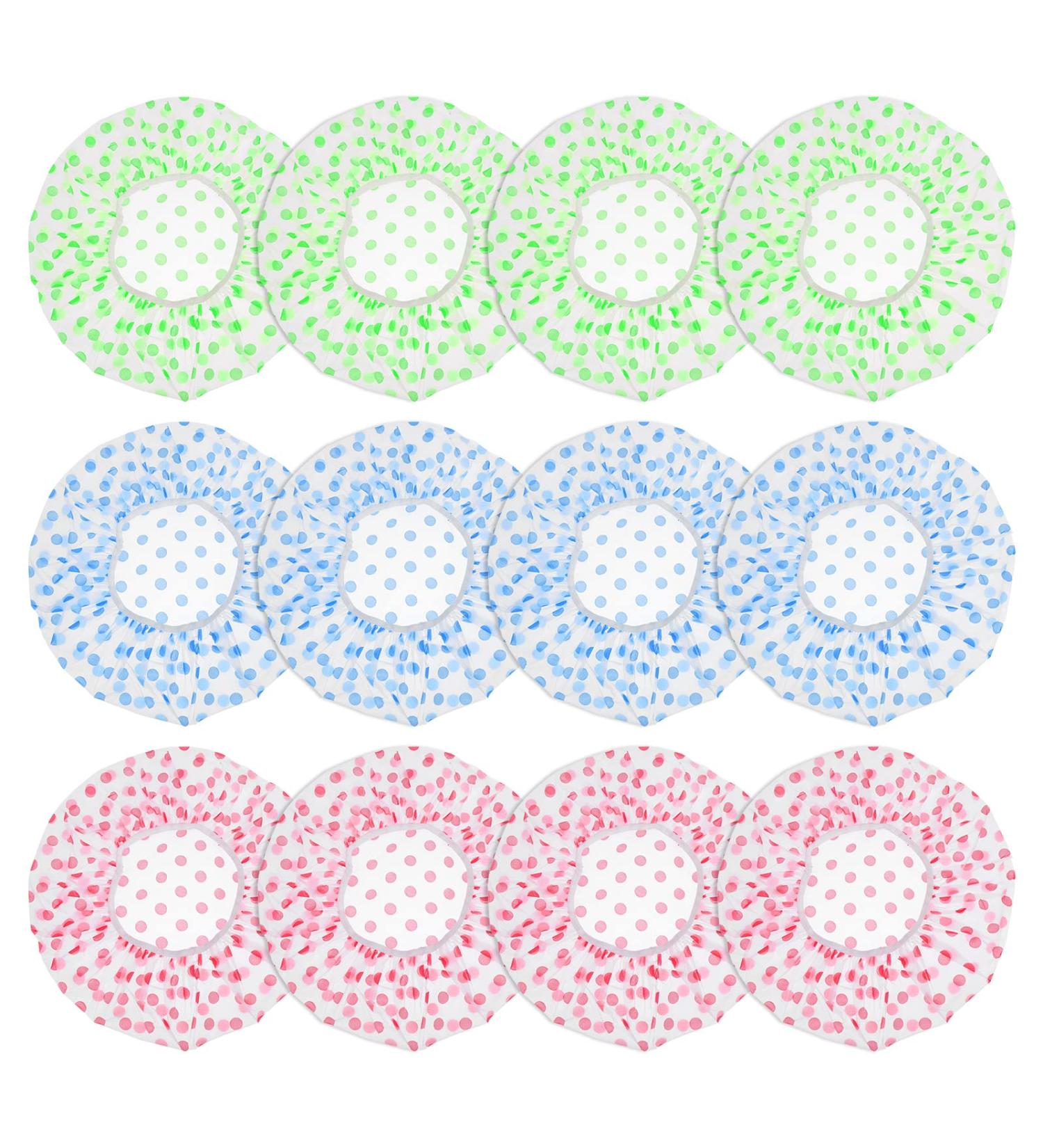 Lusofie 12-Piece Waterproof Shower Caps for Women - Reusable Elastic Shower Hoods for Long Hair - Spa & Salon Essential (Blue Green Pink) - Buy Online on GoSupps.com
