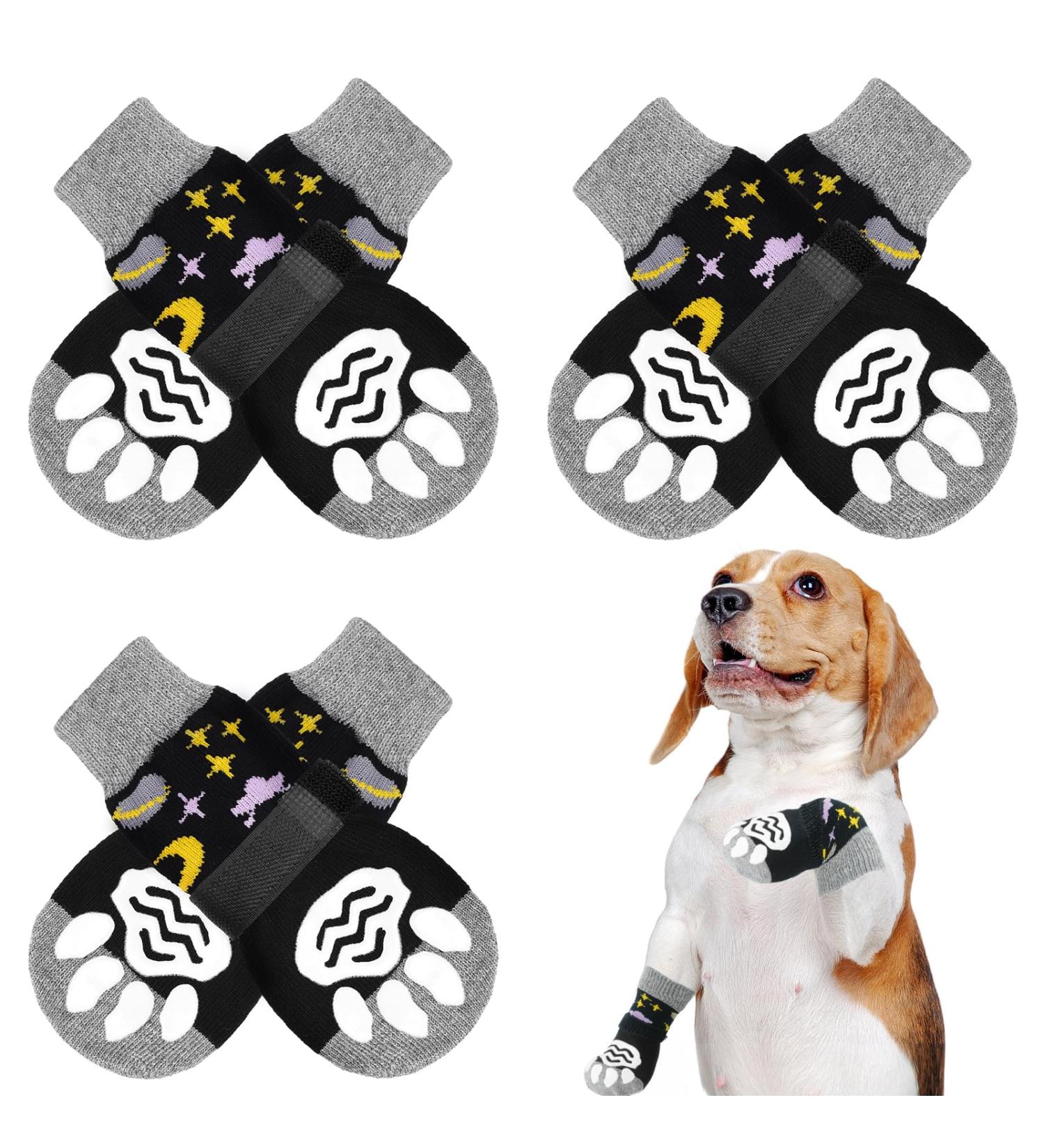 Buy Pupeck Anti-Slide Dog Socks Summer Paw Protection for All Sizes | Pack of 6 Black Star & Moon Design - Buy Online on GoSupps.com