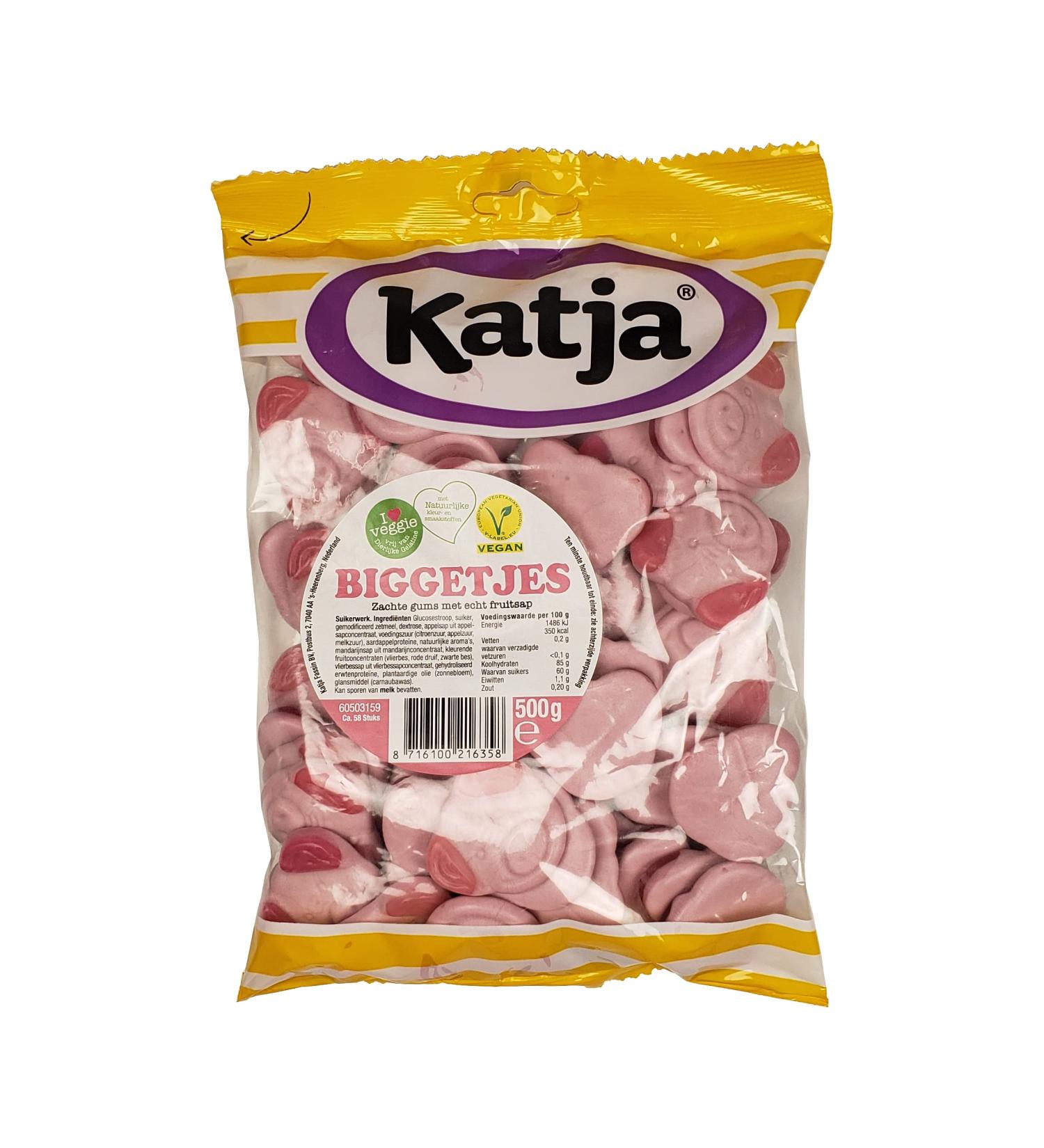 Katja Vegan Sweet Soft Gummies with Real Fruit Juices in Pig Faces (Biggetjes) 500 grams - Buy Online on GoSupps.com