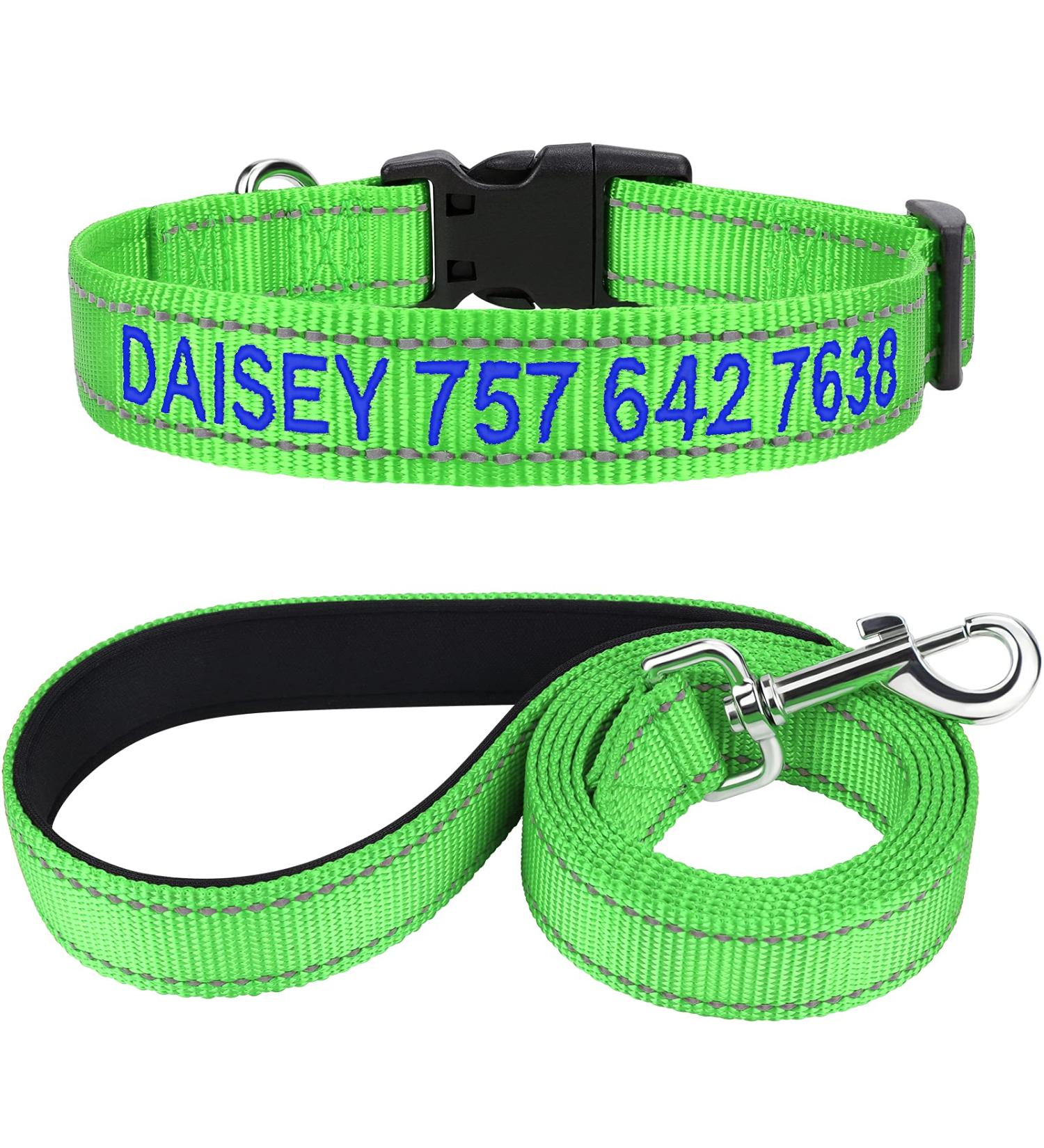 Tagme Reflective Dog Collar & Leash Set - Personalized Green 1.5m for Large Dogs - Durable & Stylish - Buy Online on GoSupps.com