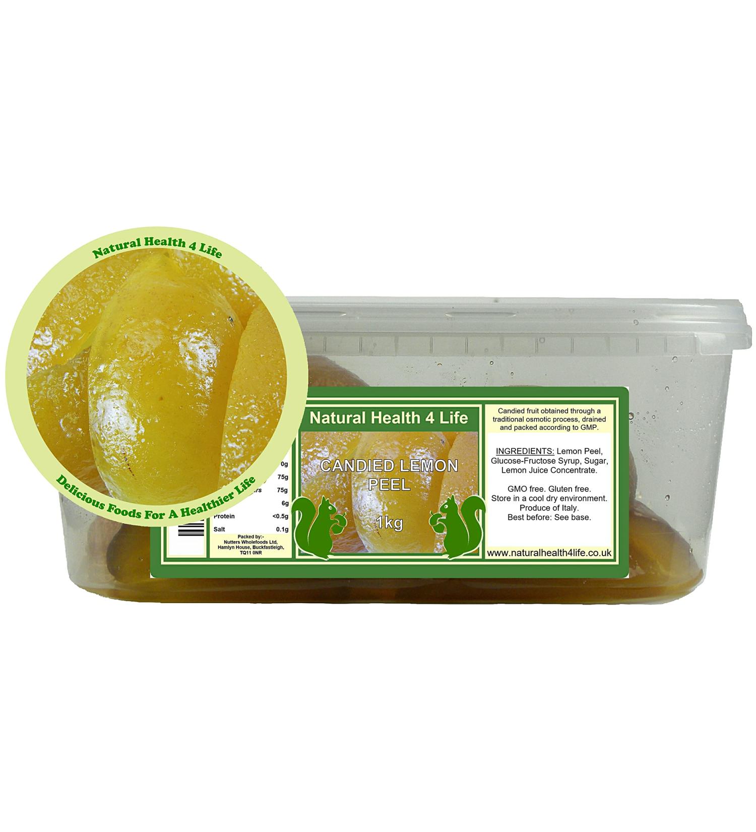 Natural Health 4 Life Cake Baking Ingredients Candied Lemon Peel Quarters 1 kg in Recyclable Tub (1 Tub) - Buy Online on GoSupps.com