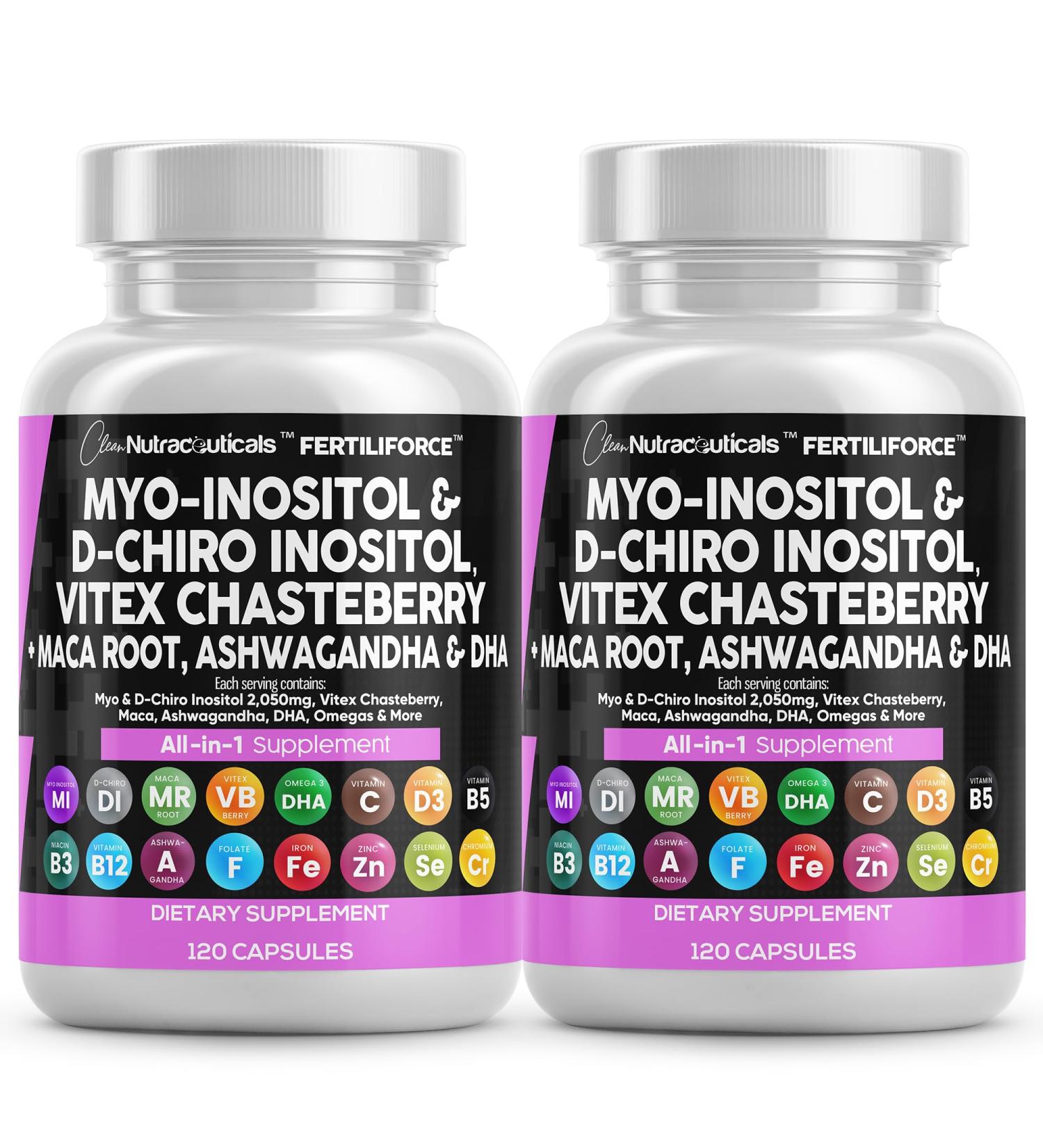 Myo-Inositol & D-Chiro Inositol 2050mg Fertility Supplement 40:1 Ratio - Prenatal Vitamins for Women with Ashwagandha Maca Root Vitex Chasteberry Iron DHA Folic Acid DIM Zinc - 2Pack - Buy Online on GoSupps.com
