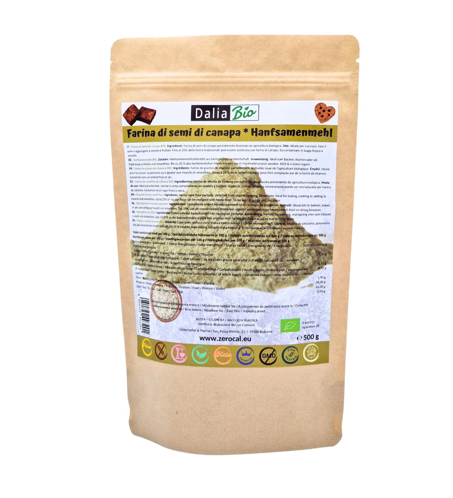 Dalia Farine de Graines de Chanvre Bio 500g | 43% Prot ines | Sans Gluten | Riche en Fibres | Vegan | Qualit Premium | Pour Pains Smoothies et Recettes Fit 500 g (Lot de 1) - Buy Online on GoSupps.com