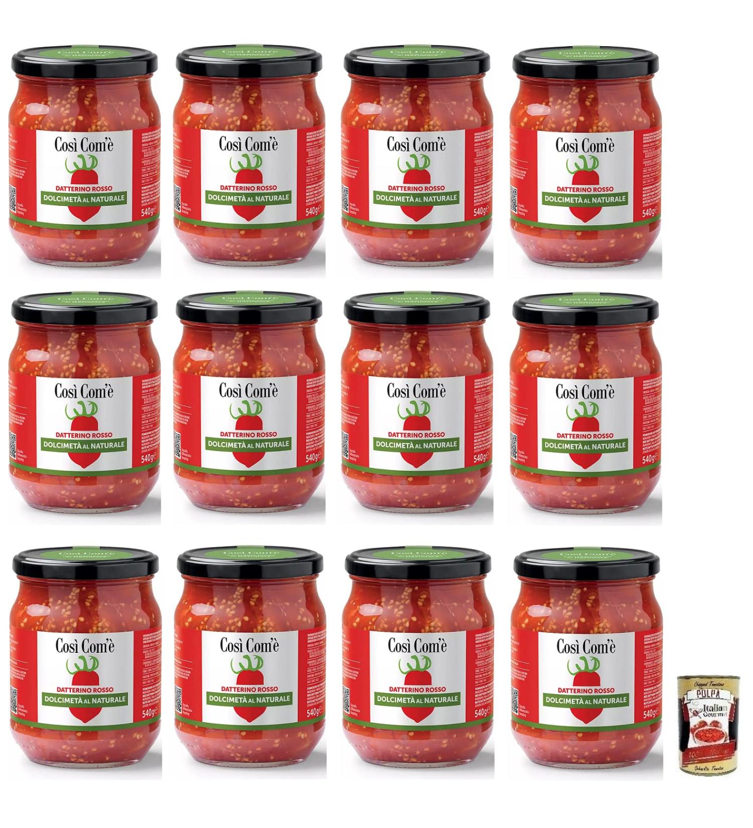Cos Com' Datterino Rosso Dolcimet al Naturale Set of 12 Natural Red Tomatoes Italian Tomatoes 540 g Glass + Gourmet Pulp of Tomatoes Box 400 g - Buy Online on GoSupps.com