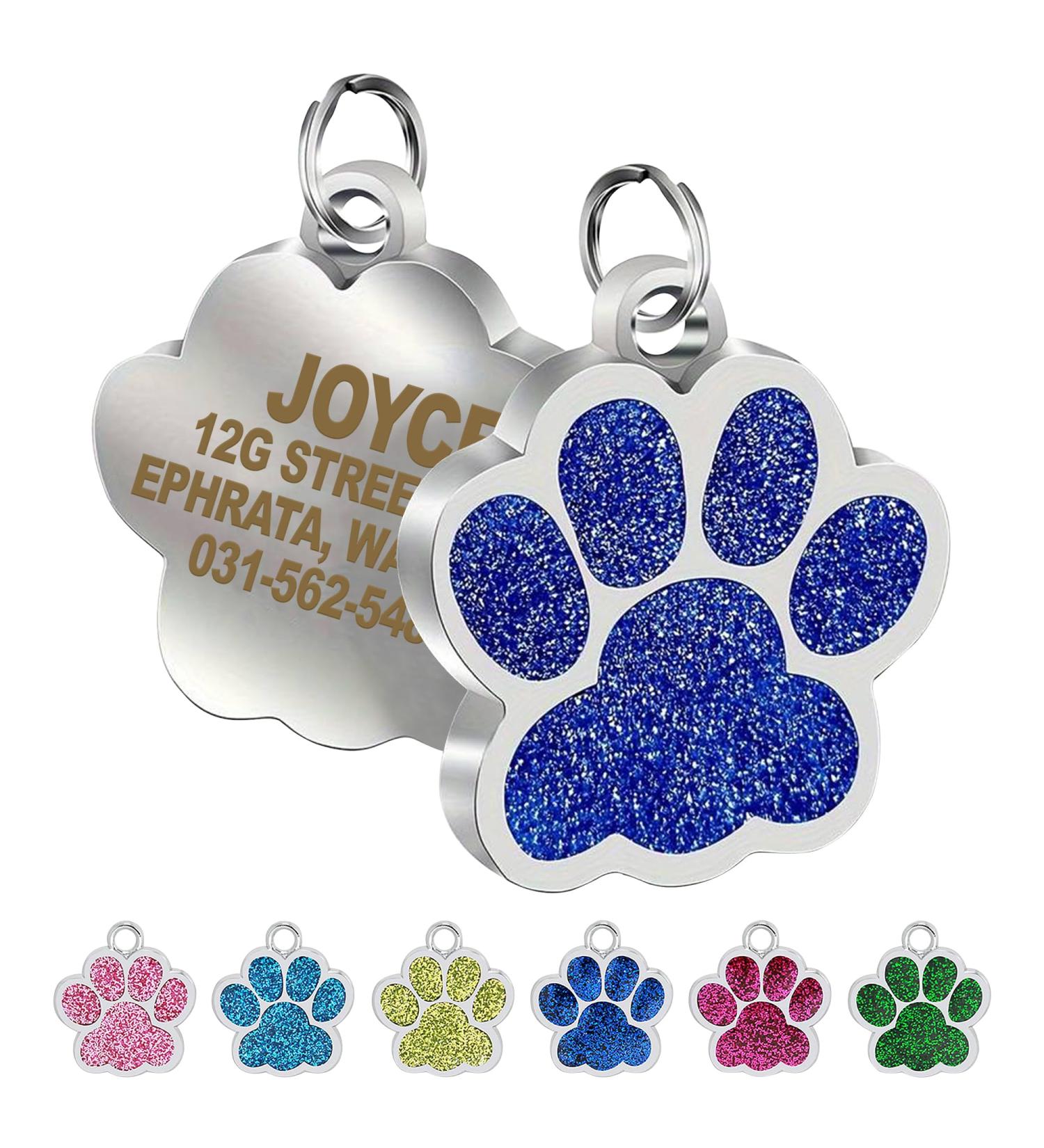 Trimming Shop Dog Tags for Pets Personalised Engraved Dog Cat Pet Tag ID Collar Tags 25mm with Glitter Paw Print Custom Stainless Steel Dog Name Tag for Puppy Pet Dogs Kitten Kitty Royal Blue - Buy Online on GoSupps.com