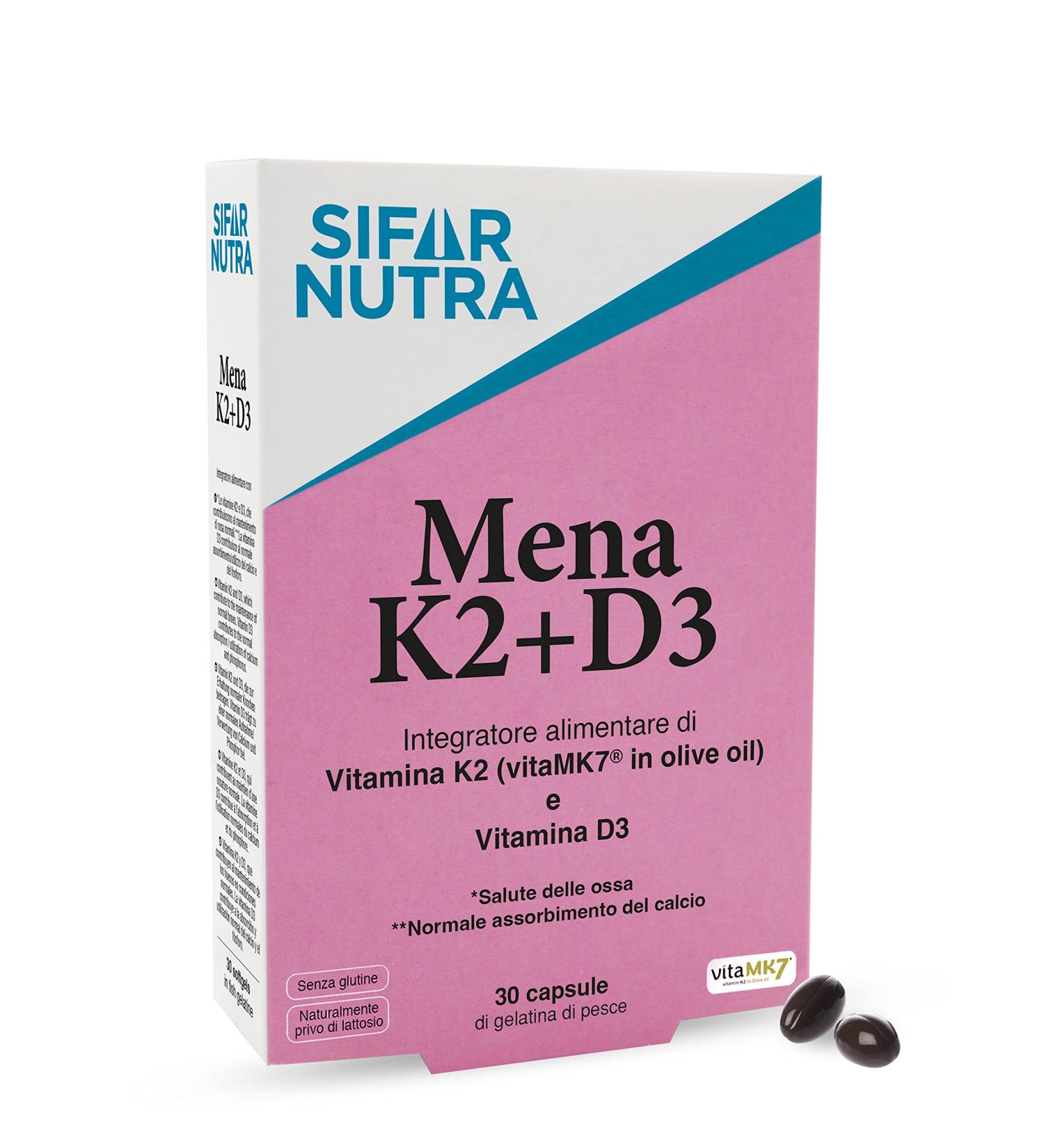 Sifar Nutra Mena K2+D3 | VitaMK7 (Vitamin K2 in Olive Oil) | 100 g Menaquinone-7 | Vitamin D3 1000 IU | Supplement for Bones Teeth Muscle Calcium Absorption 30 Capsules - Buy Online on GoSupps.com