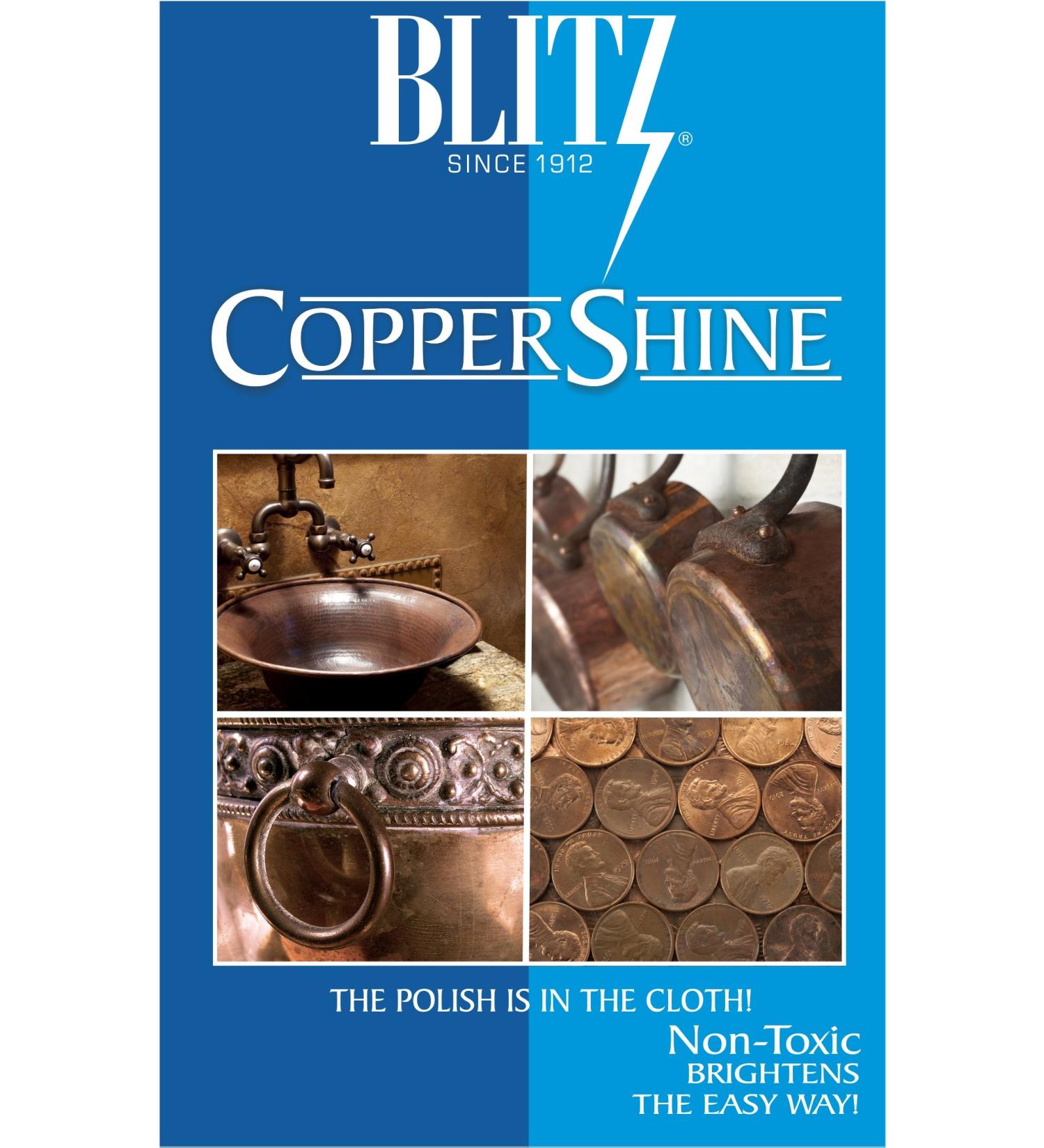 Blitz Copper Polish Shine Cleaner Cloth - Kitchen - No Messy Paste - Made in USA - OEM Authentic
