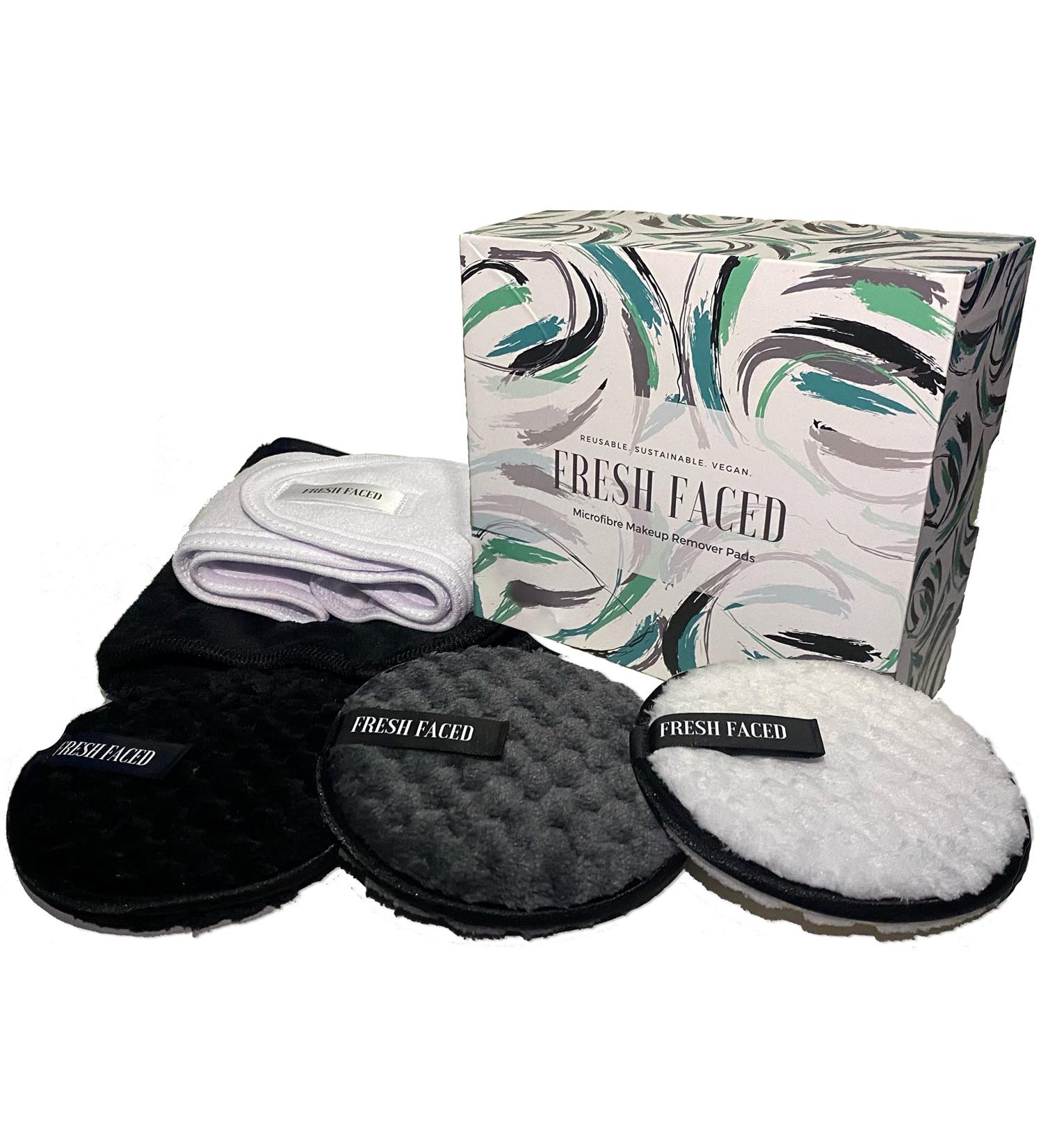 Fresh Faced Reusable Face Cleaning Pads Gift Set | Vegan Makeup Remover | 3 Microfiber Washable Pads with Headband & Laundry Bag - Buy Online on GoSupps.com