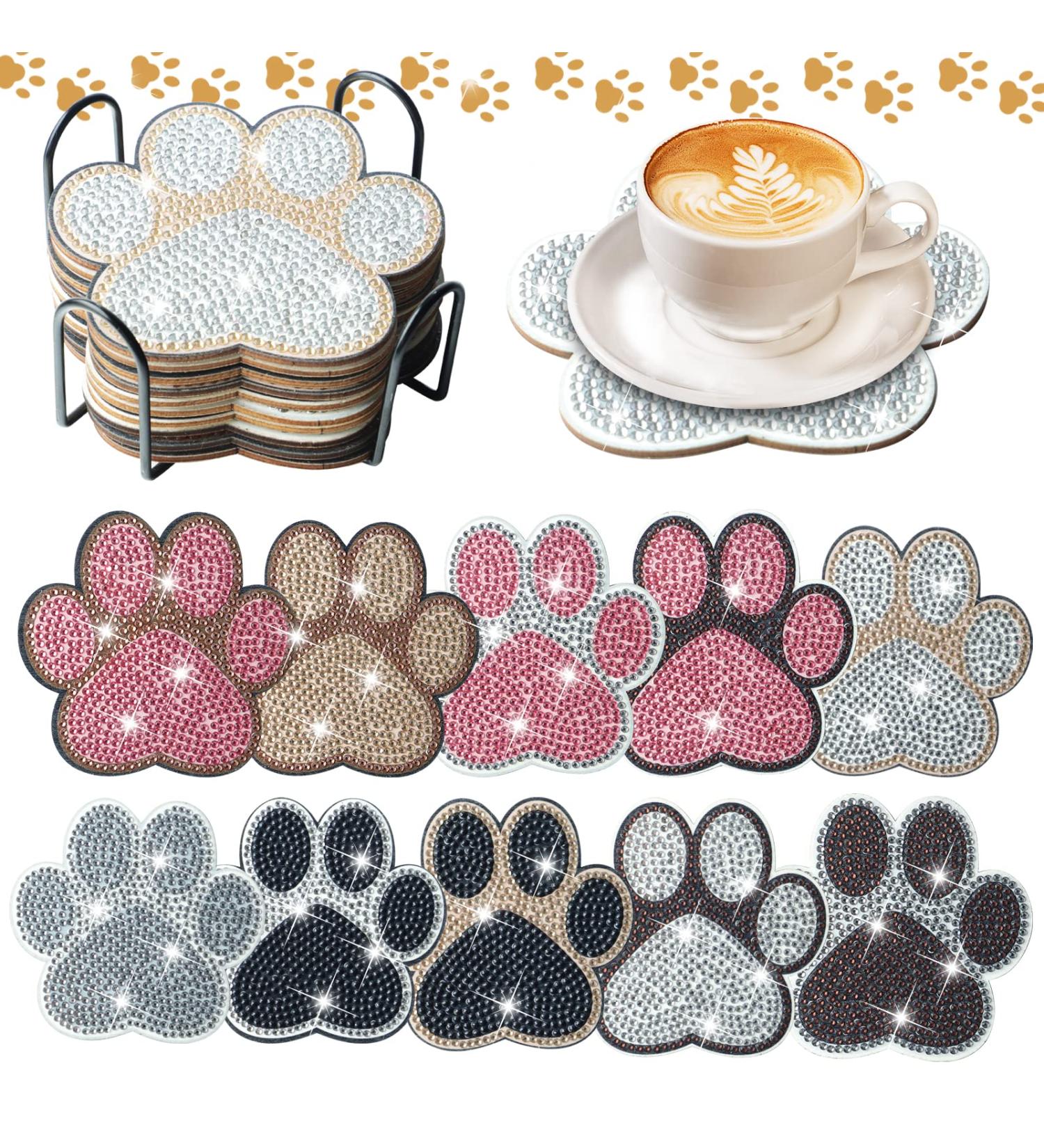 10 Pcs Pet Paw Diamond Painting Coasters Kit with Holder - DIY Cat Dog Paw Art Craft Gift for Adults & Kids - Buy Online on GoSupps.com