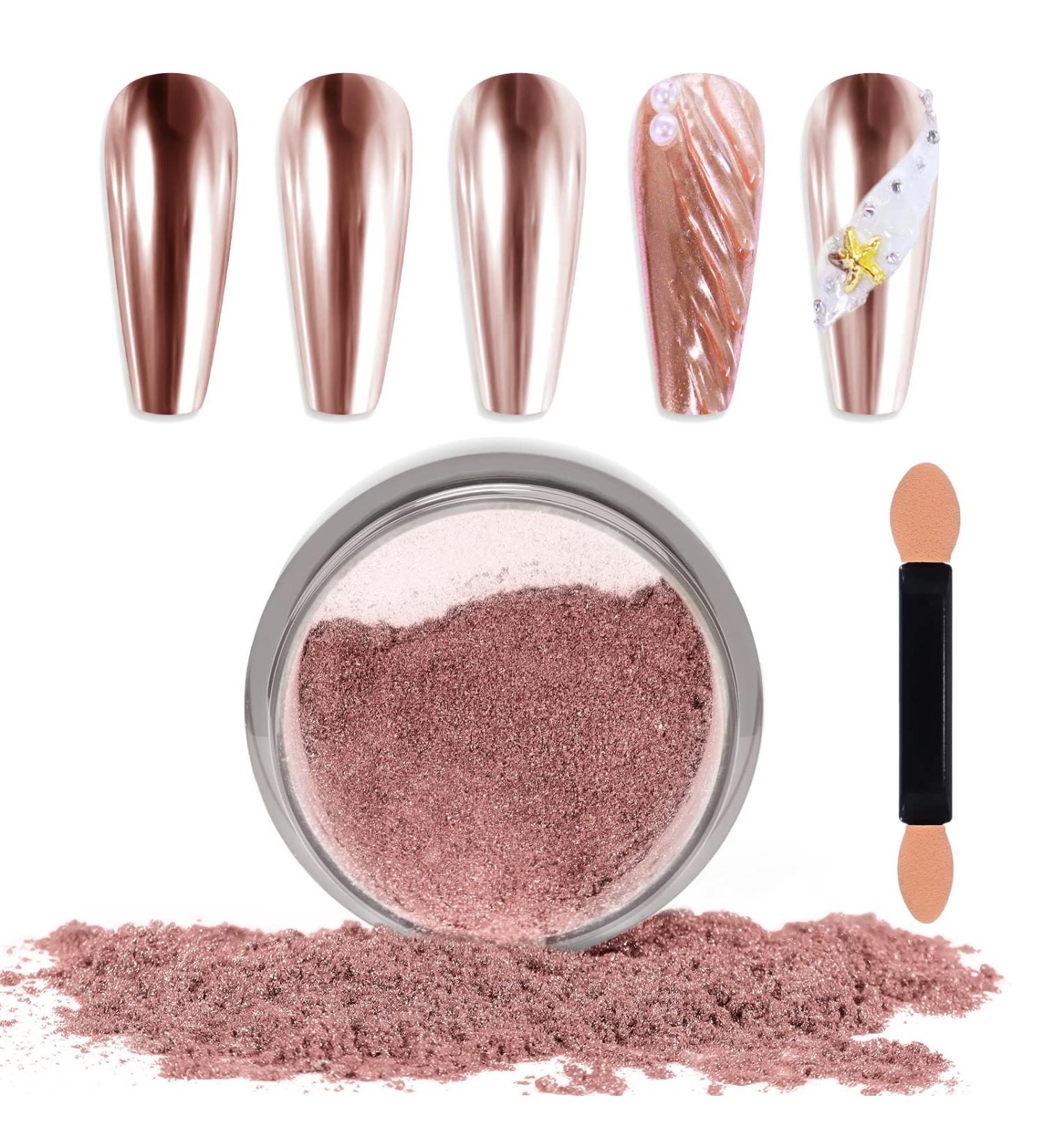 Laza Chrome Nail Powder - Holographic Metallic Dust for DIY Gel Nail Art & Crafts | Reflective Glitter for Stunning Rose Gold Manicures - Buy Online on GoSupps.com