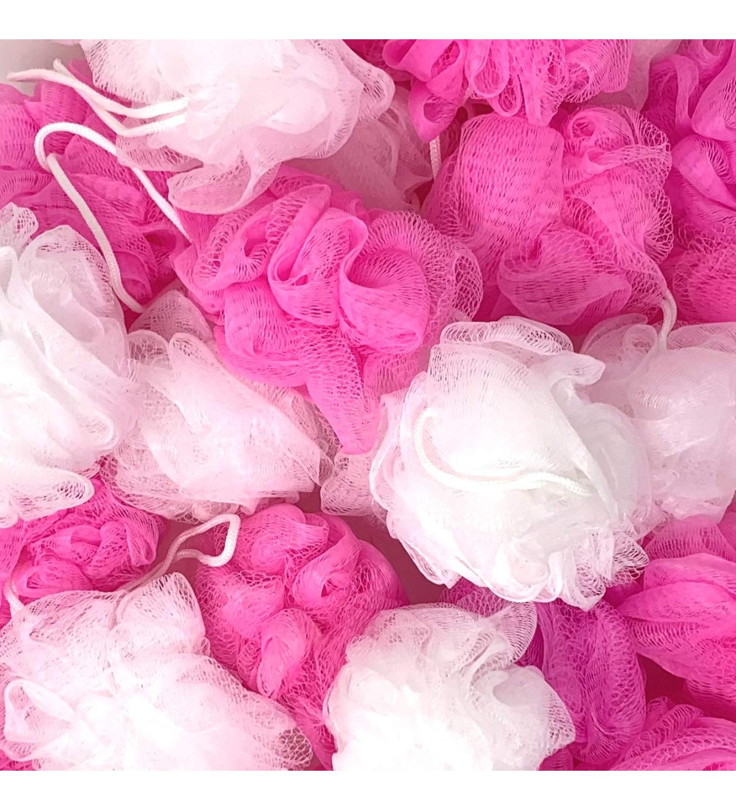 Loofah Lord 20 White and Pink Mixed Assortment Bath or Shower Sponge Loofahs Pouf Mesh Baby Shower  Girls Gift Bag Wholesale Bulk Lot