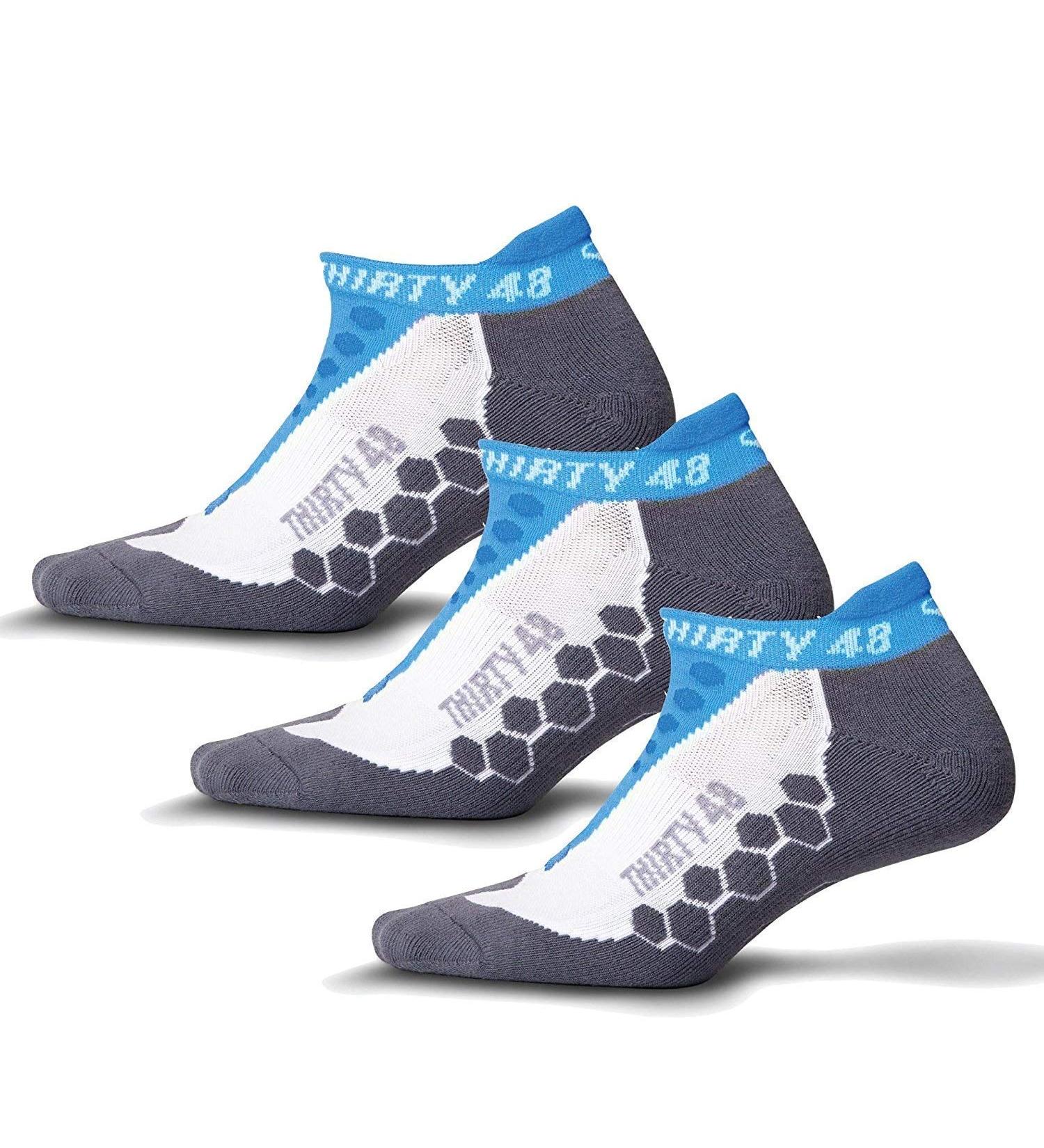 Thirty48 Coolmax Running Socks for Men and Women - 3 Pairs Blue/Gray Large - Buy Online on GoSupps.com