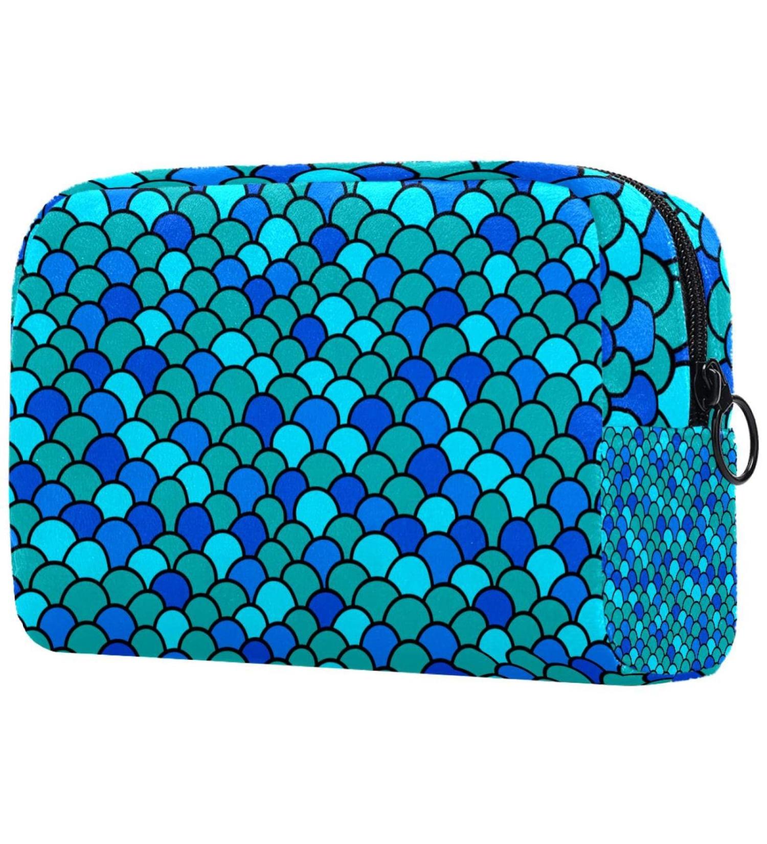 Royal Green Fish Scale Makeup Travel Case | Large Capacity Cosmetic Organizer Bag - Buy Online on GoSupps.com