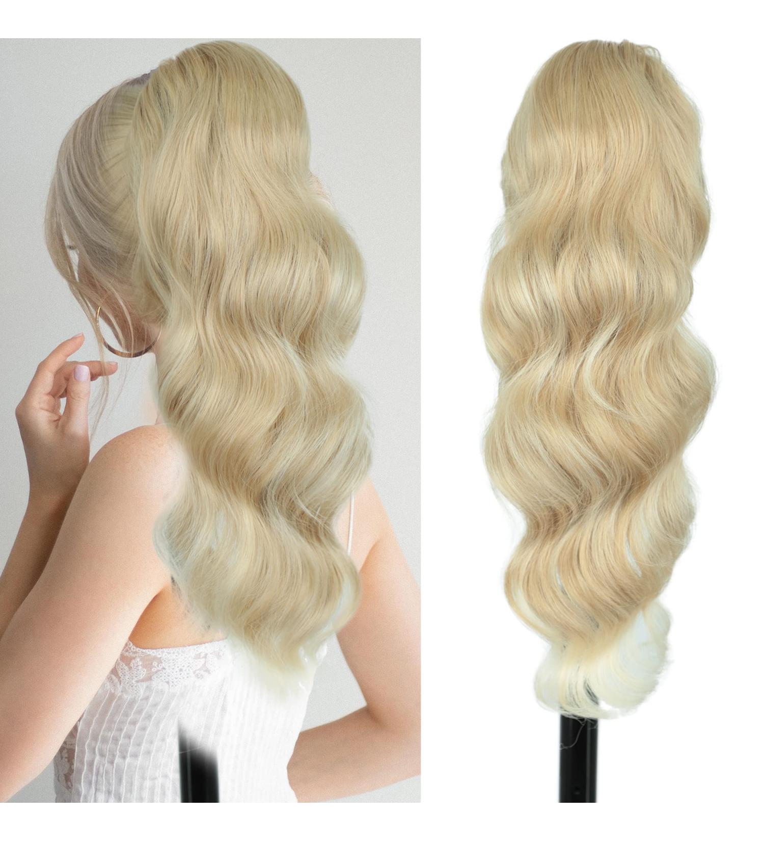 50cm Blonde Ponytail Extension - Long Curls with Clamp - Realistic Synthetic Hair Braid 613# - Buy Online on GoSupps.com