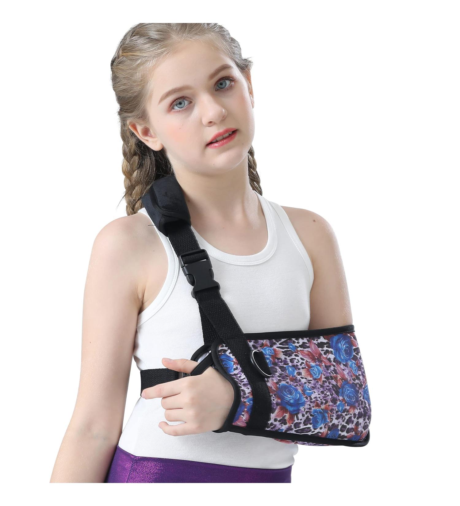 Breathable Kids Arm Sling for Elbow Injury - Adjustable Waist Belt Pediatric Support for Broken Arm & Rotator Cuff - Rose - Child Size - Buy Online on GoSupps.com