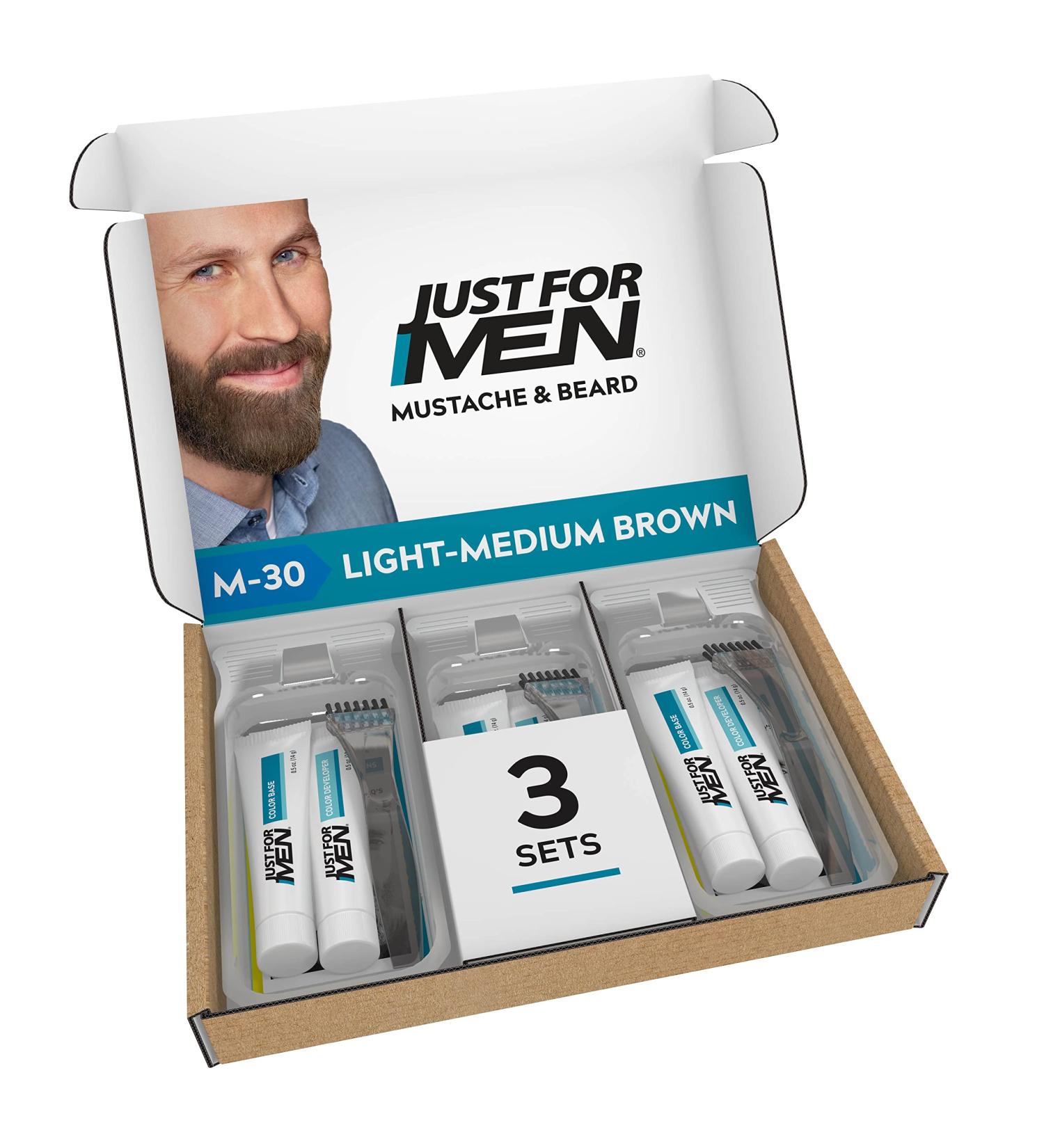 Just For Men Mustache & Beard Color - Light-Medium Brown M-30 | Pack of 3 | Biotin & Aloe for Healthy Hair - Buy Online on GoSupps.com