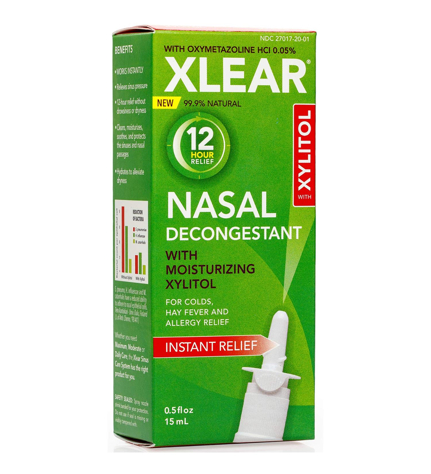 Xlear 12-Hour Nasal Decongestant Spray with Xylitol and Oxymetazoline - 0.5 fl oz - Instant Relief for Sinus Pressure - Kids and Adults - Buy Online on GoSupps.com