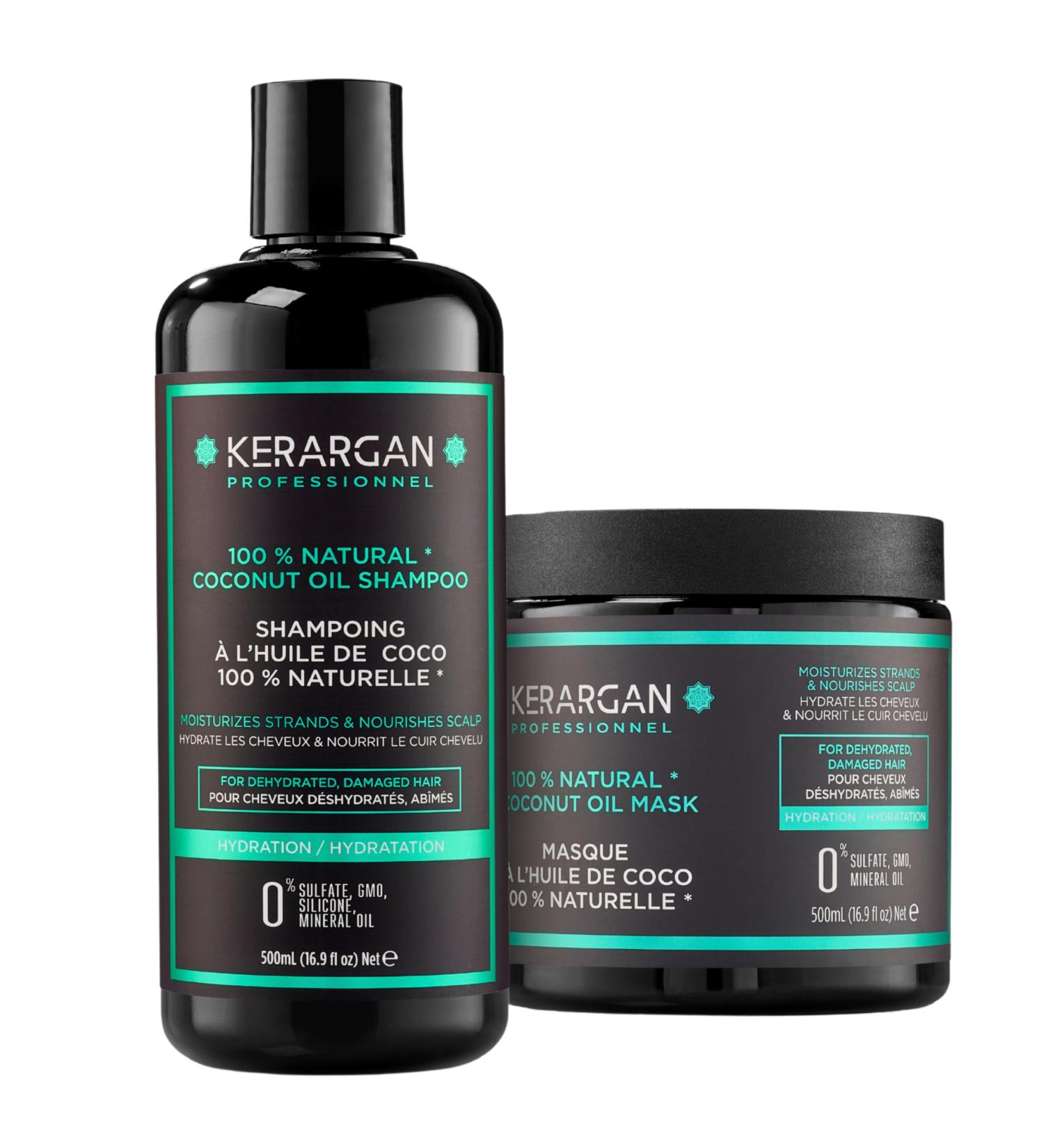 Kerargan - Duo Hydratant Shampoing & Masque l Huile de Coco pour Cheveux D shydrat s et Ab m s - Nourrit & Revitalise - Sans Sulfate OGM Silicone Huile Min rale - 2x500ml Noix de coco 500 ml (Lot de 2) - Buy Online on GoSupps.com