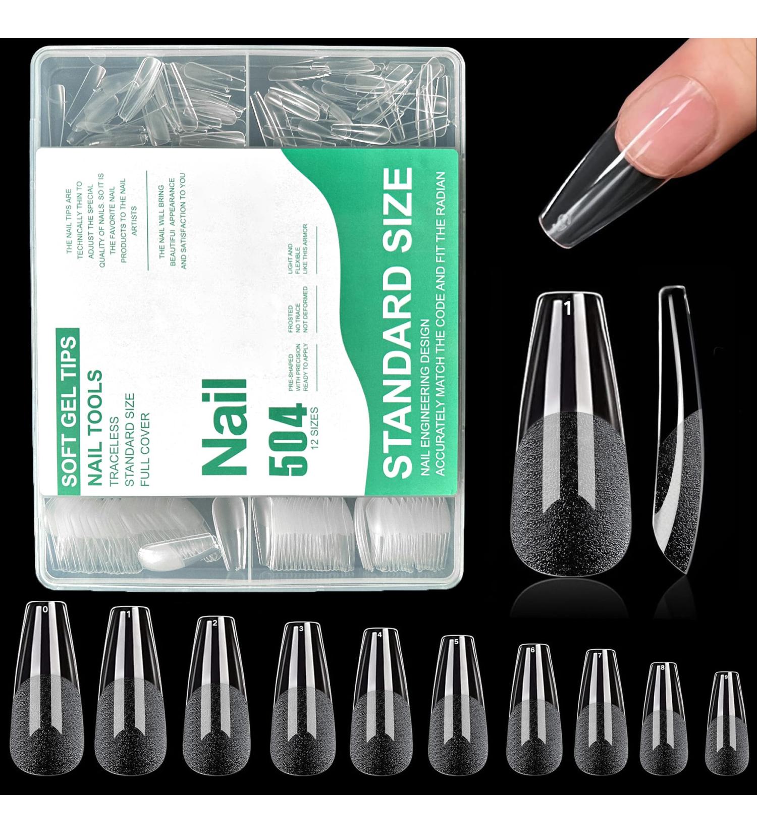 504 Pieces of Long Soft Gel Nail Tips - Pre-Buff PMMA Resin Full Cover Ballerina Nail Tips for DIY Nail Art - 10 Sizes - International Shipping - Buy Online on GoSupps.com