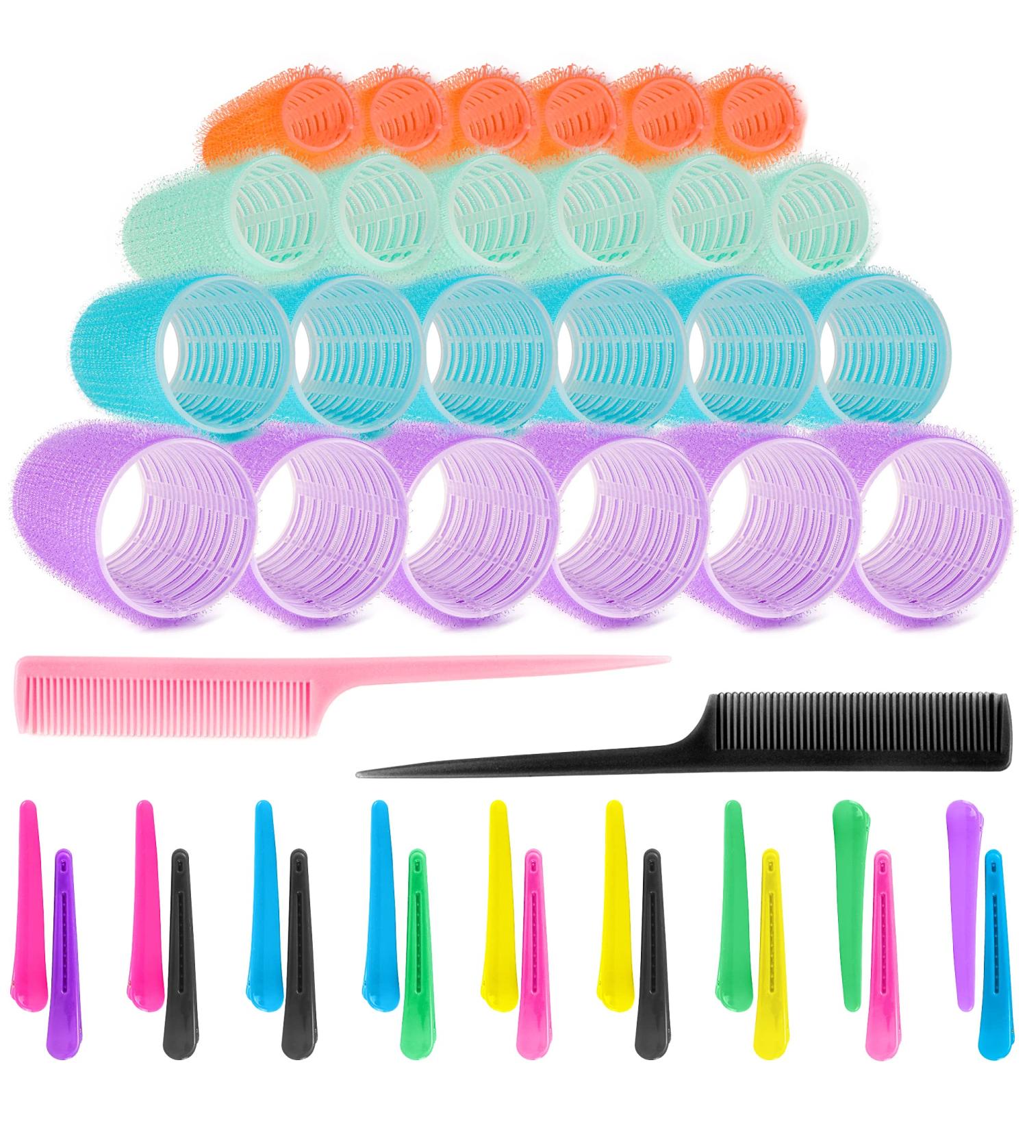 Dtnewsun 44-Piece Curlers Set - 24 Self-Adhering Rollers & 18 Duck Beak Clips with 2 Combs | Ideal for International Shipping - Buy Online on GoSupps.com