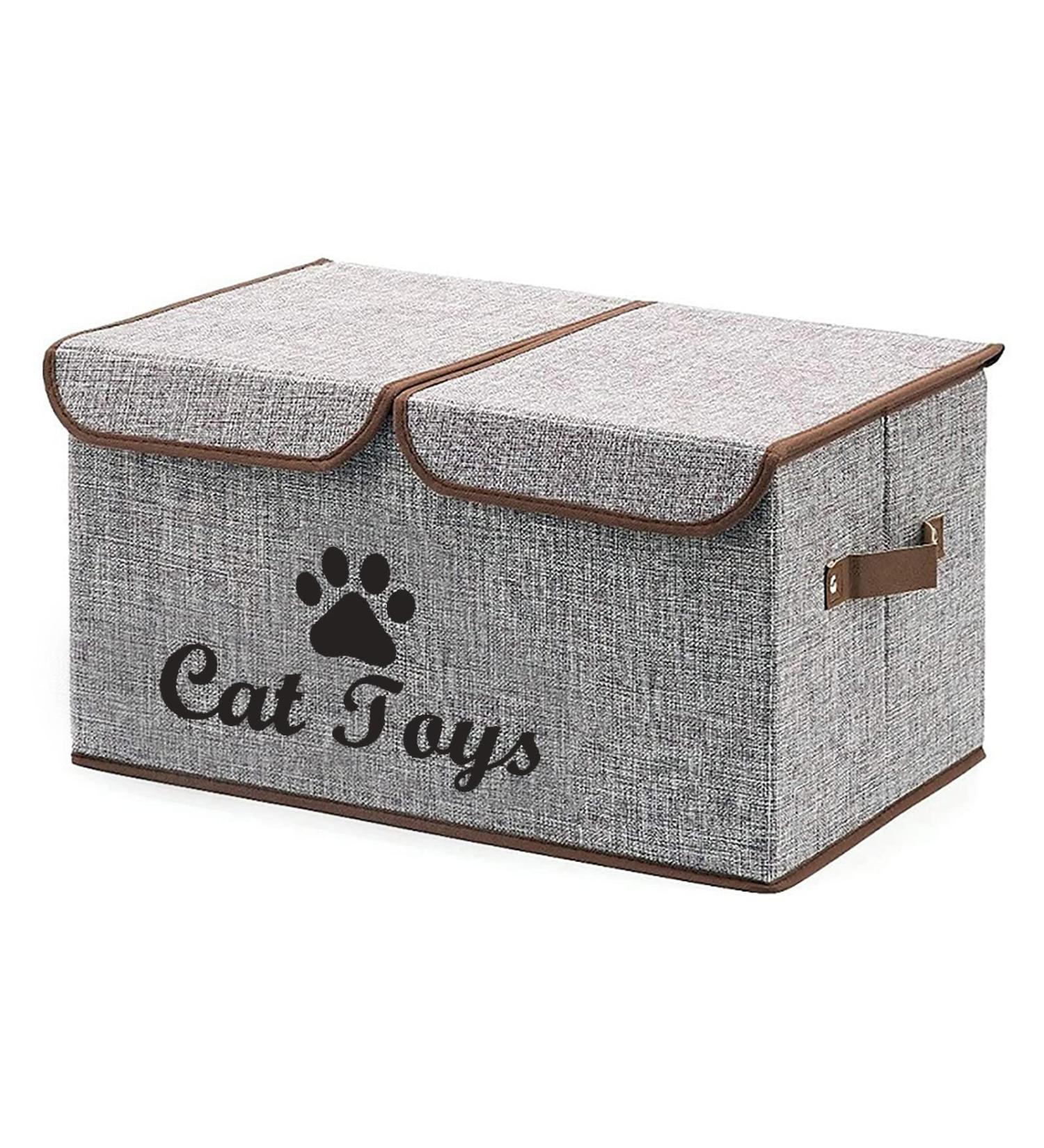 Geyecete Large Linen Fabric Foldable Storage Box with Lid and Handles - Ideal for CAT Apparel, Coats, Toys, Clothing - Gray - Buy Online on GoSupps.com