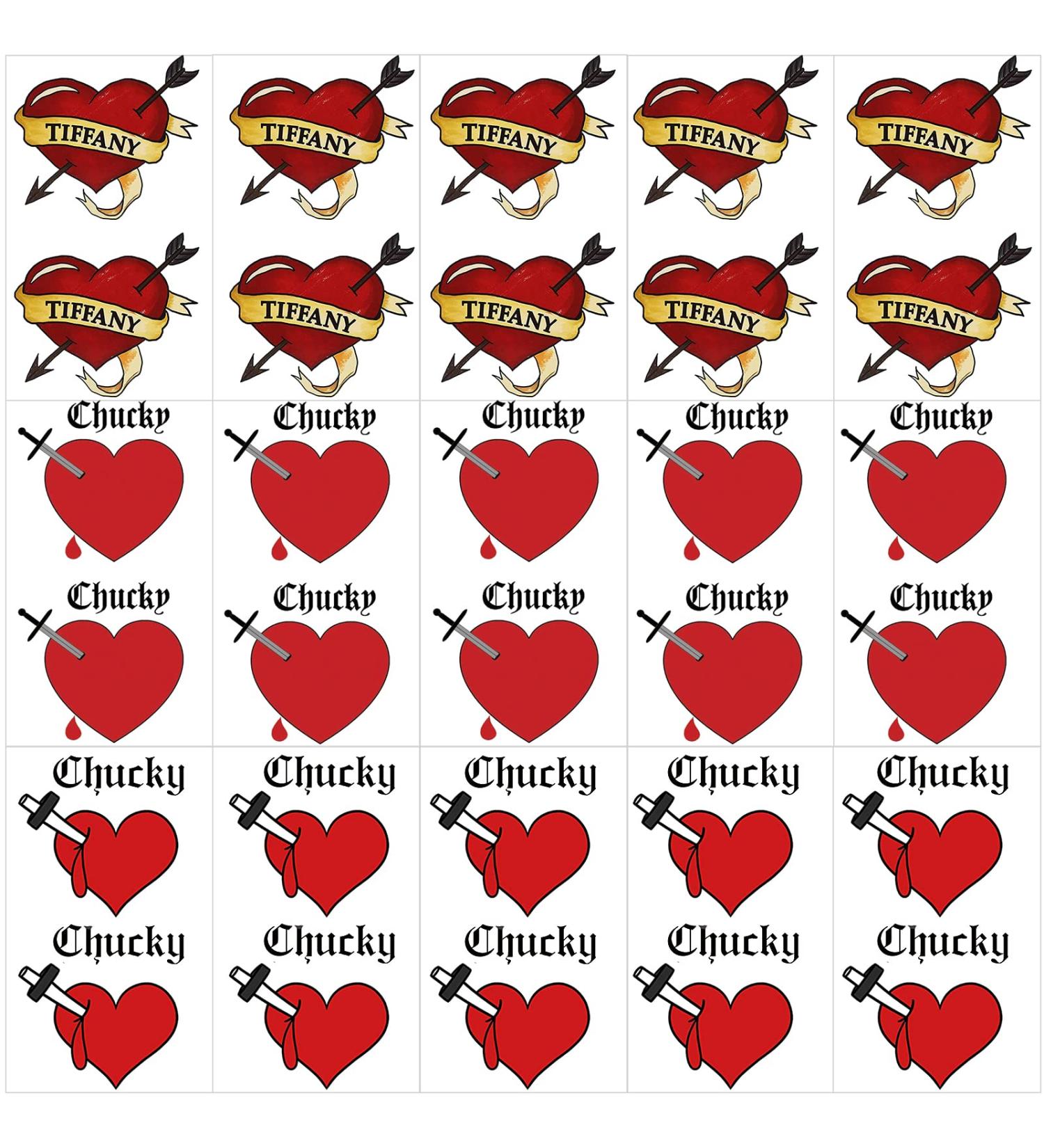 30 Pcs Bride of Chucky Tattoos | 3 Styles Chucky and Tiffany Temporary Tattoos - Buy Online on GoSupps.com