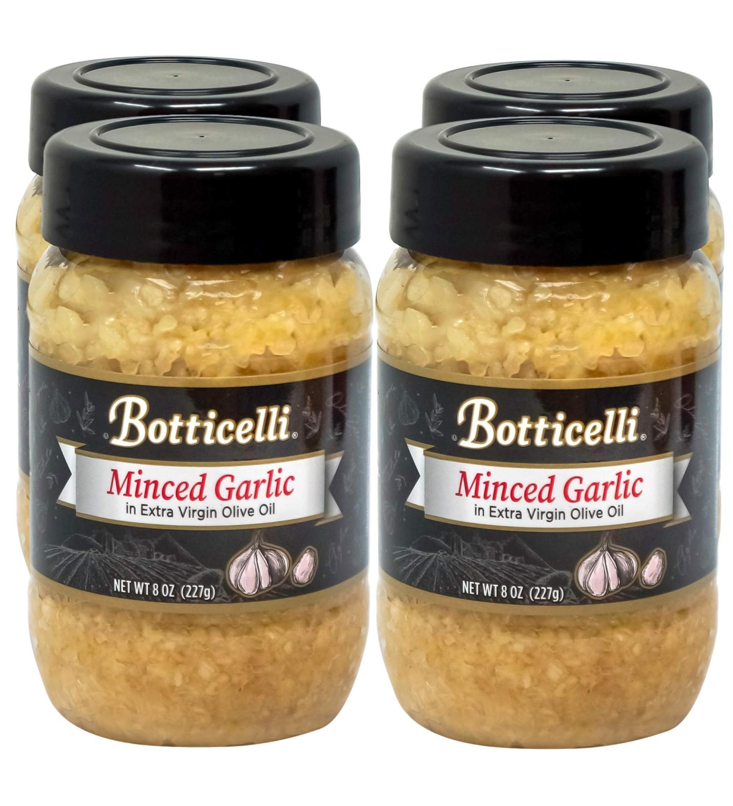 Botticelli Fresh Minced Garlic In Jar with Extra Virgin Olive Oil - Ready-to-Use Bottled Garlic in Olive Oil for Sauces Dressing Gravy or Any Recipes - (8oz) (4-Pack)