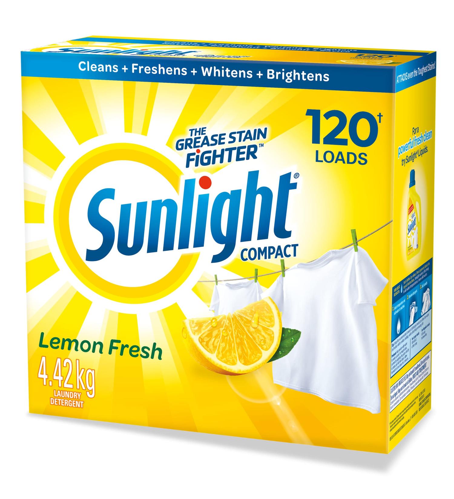 Sunlight Lemon Fresh Powder Laundry Detergent 120 Wash Loads 4.42 Kg (Packaging May Vary) Lemon 4.42 kg (Pack of 1) - Buy Online on GoSupps.com